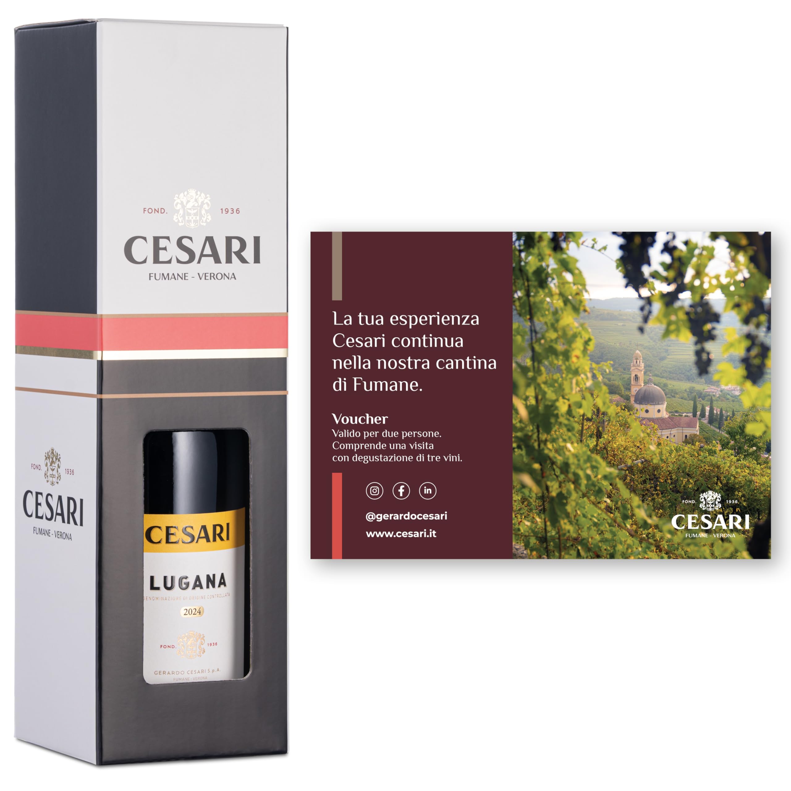 Cesari - Confezione regalo con Esclusiva Esperienza Cesari per 2 persone e Lugana DOC 2024-1 bottiglia da 750 ml