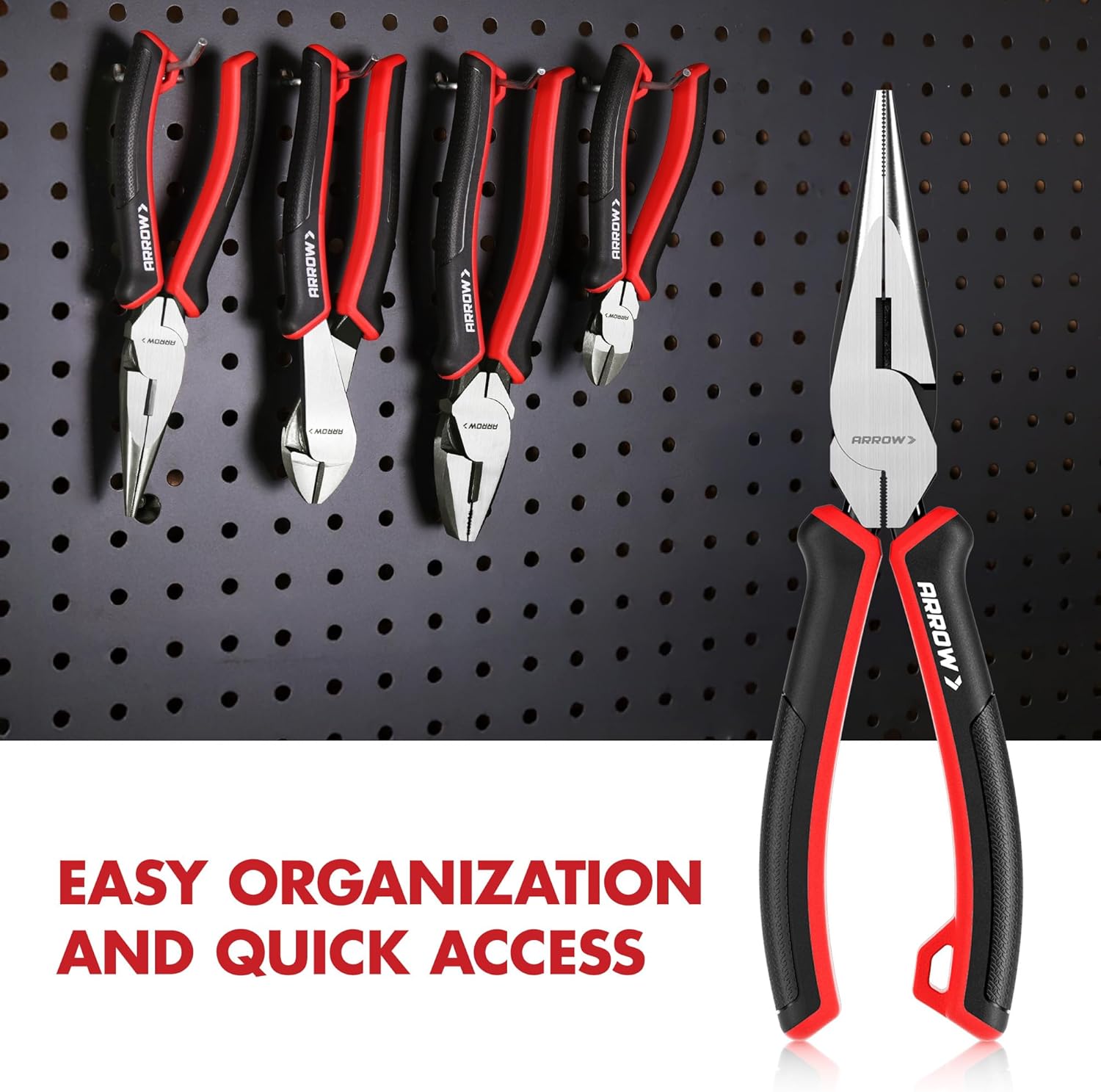 ARROW Needle Nose Pliers, 8-inch Long Nose Cutting Pliers with Wire Cutter, Comfortable TPR Handle, High Carbon Steel, High Leverage Diagonal Design