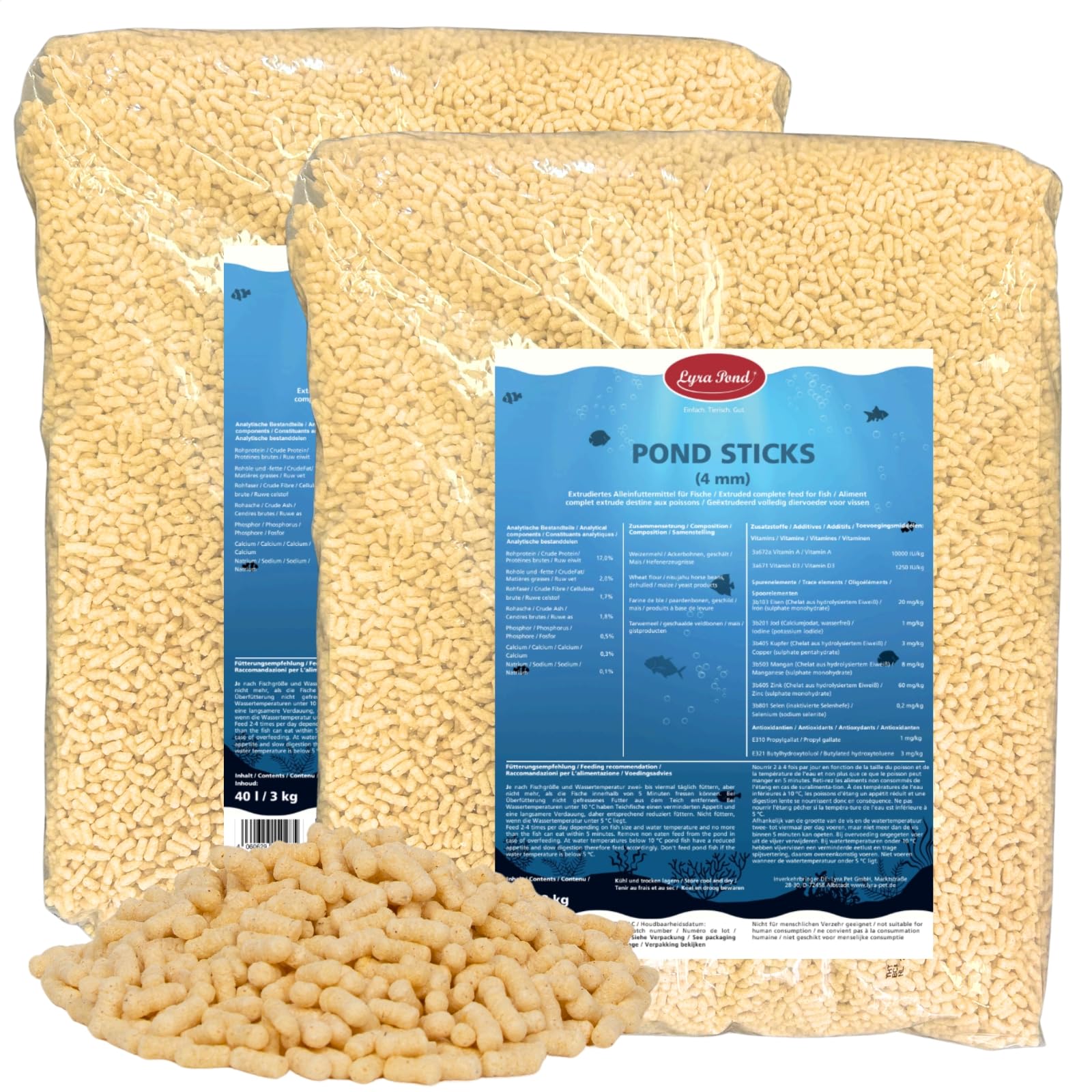Lyra Pond® 2 x 40 L (6 kg) bâtonnets flottants pour Poissons de Bassin | Aliment flottant pour poissons de bassin | Digeste grâce au germe de blé | Composition adaptée aux poissons