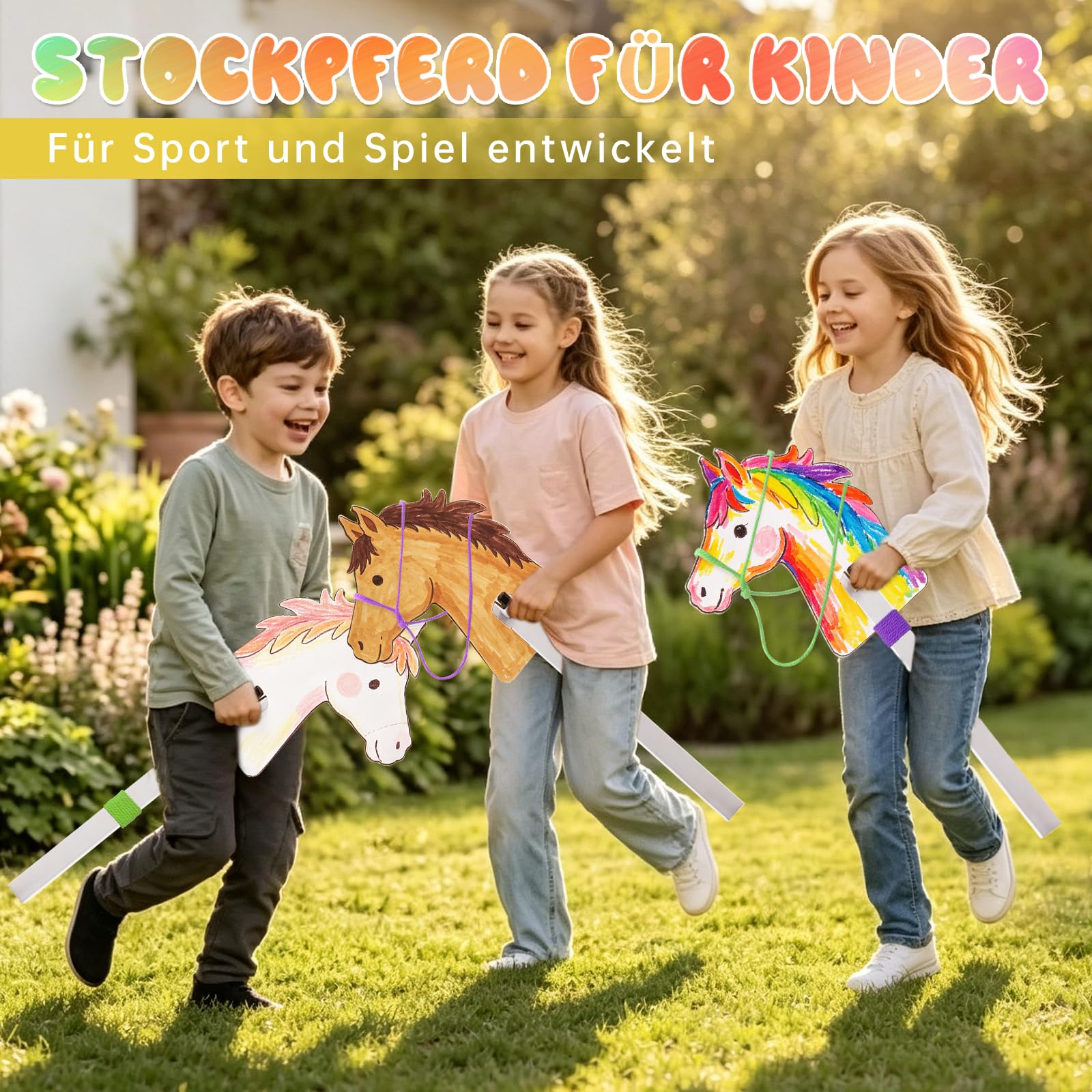 YYSWSAKY 5 Stück Steckenpferde aus Pappe | Pferde Bastelset zum Zusammenstecken | zum Bemalen und Bekleben | Steckenpferd Bastelset mit Halfter und Pinsel | DIY Handwerk für Jungen und Mädchen
