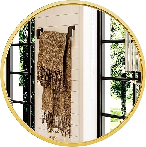 Growsun Espejo redondo dorado espejo de pared circular de 157 pulgadas para tocador de baño entrada sala de estar con marco de metal para decoración