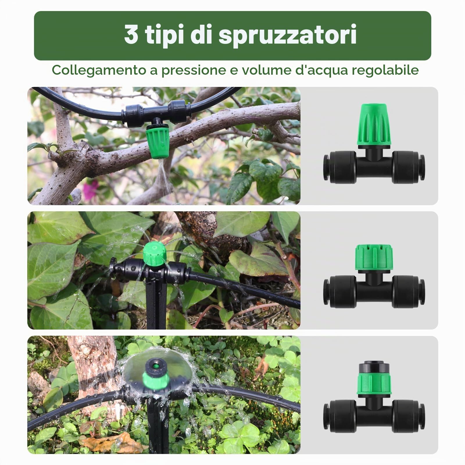 Kalolary Sistema di Irrigazione a Goccia 133FT | Kit di Irrigazione da Giardino Facile da Montare con Connettori Rapidi, Ugelli Regolabili, Tubo PE 1/2" 1/4" per Giardini