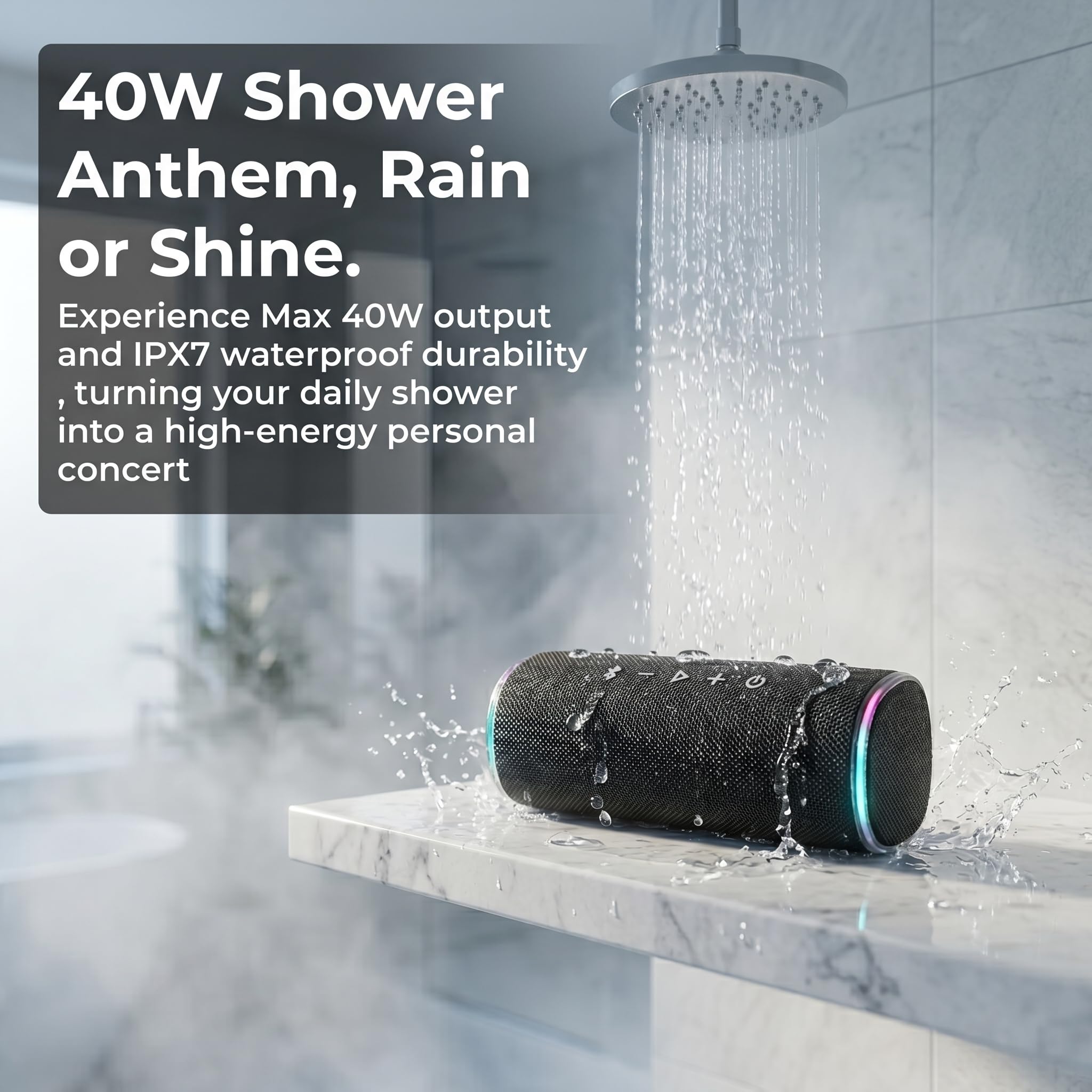 Altoparlante Bluetooth portatile da 40 W, altoparlante impermeabile IPX7 per esterni, 25 ore di riproduzione, bassi potenziati, luci LED, accoppiamento TWS per piscina, doccia, bici, jam
