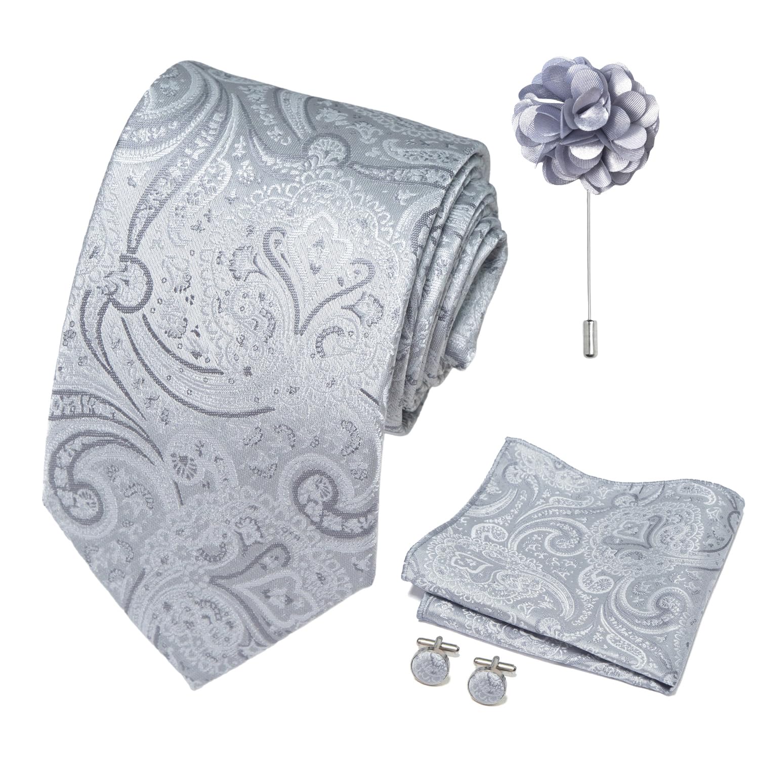 joy alice 70 Colors Ties Set Men Mixed Color Necktie Handkerchief Cufflinks Brooch 3.15 Formal