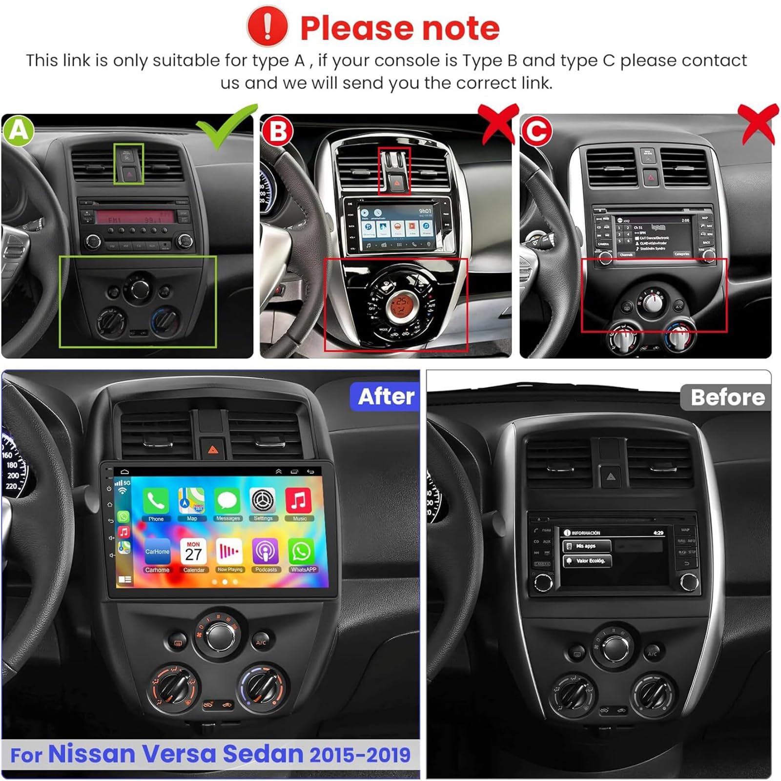 Car Stereo Radio Upgrade Fit for Nissan Versa Sedan 2015 2016 2017 2018 2019, 10