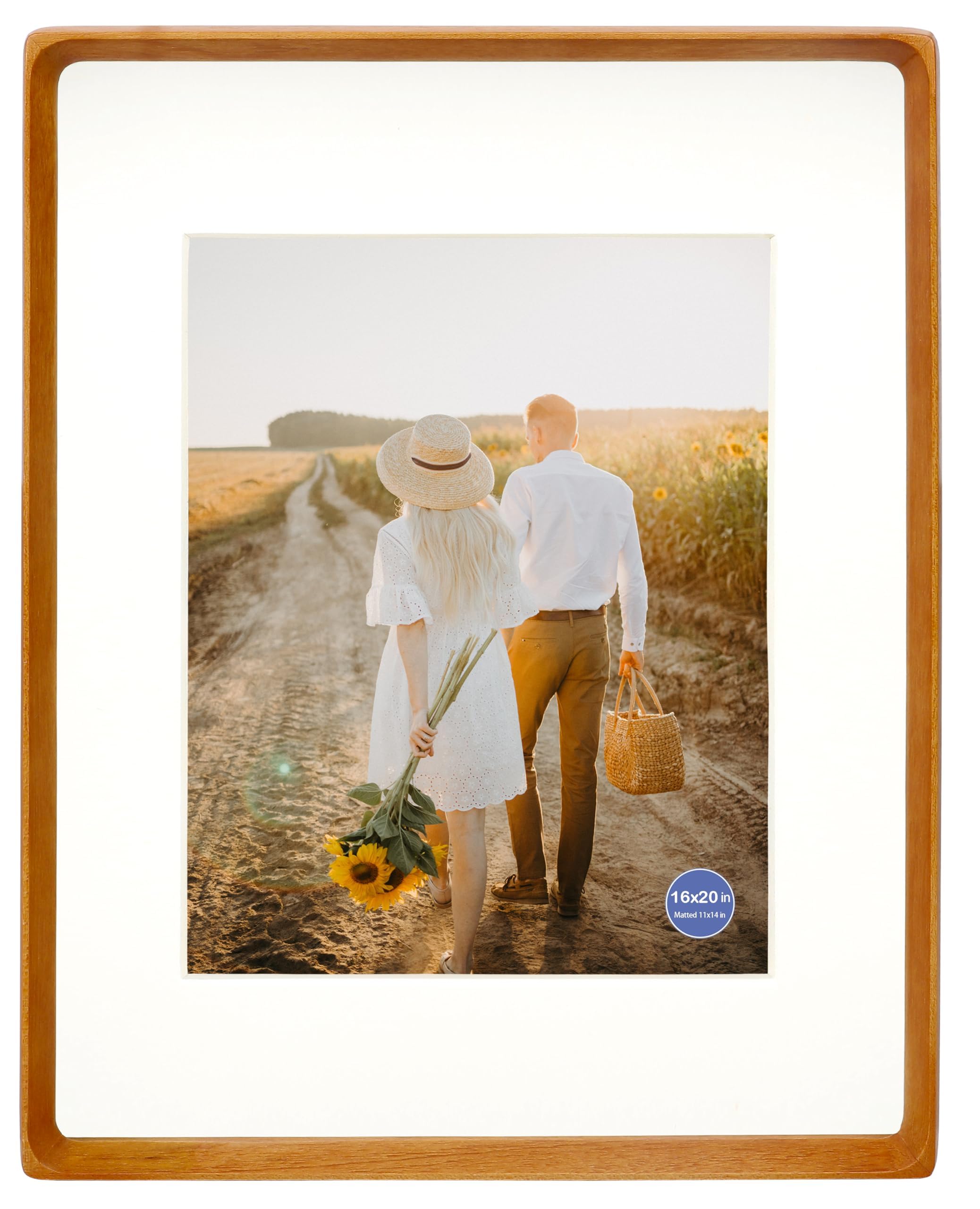 XKIILH 16x20 Picture Frames Teak Solid Wood Vertical Horizontal Standing Display Photos 11x14 with Mat or 16x20 Without Mat Lovely Gift for Desk