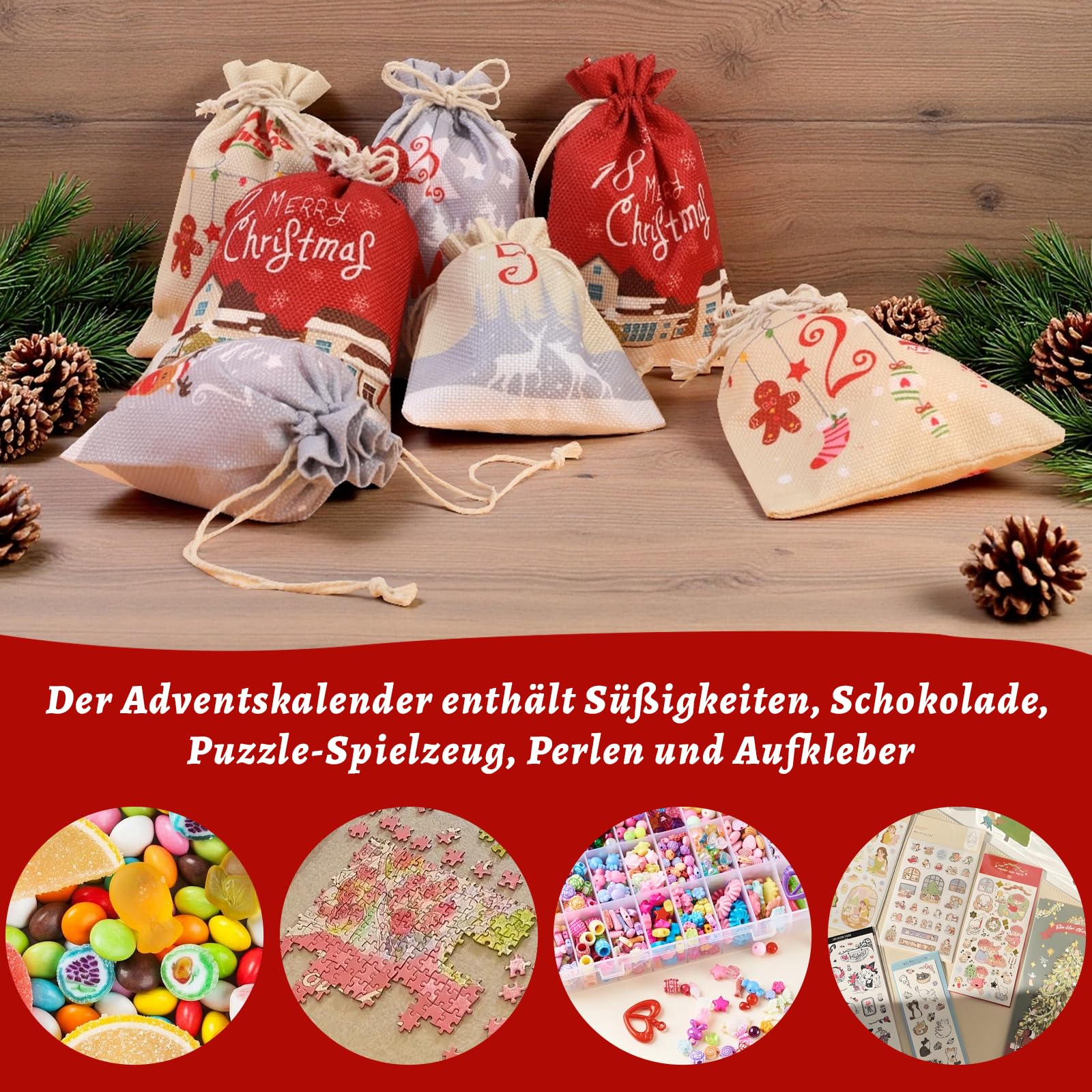 ONBAGLST Adventskalender Zum Befüllen - 24 Jutesäckchen 18x13 Cm