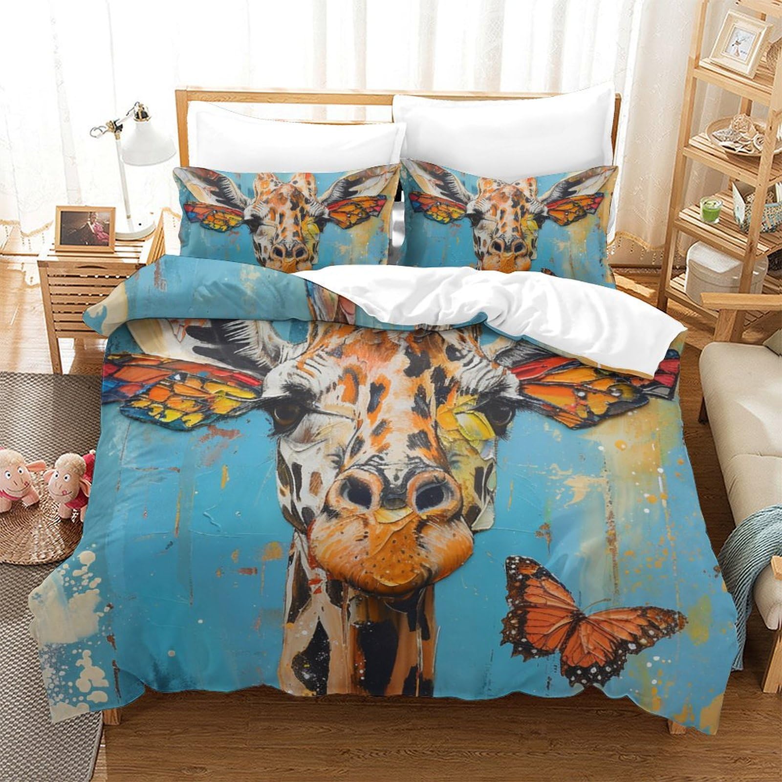 Parure de lit girafe en microfibre douce et respirante 220x240