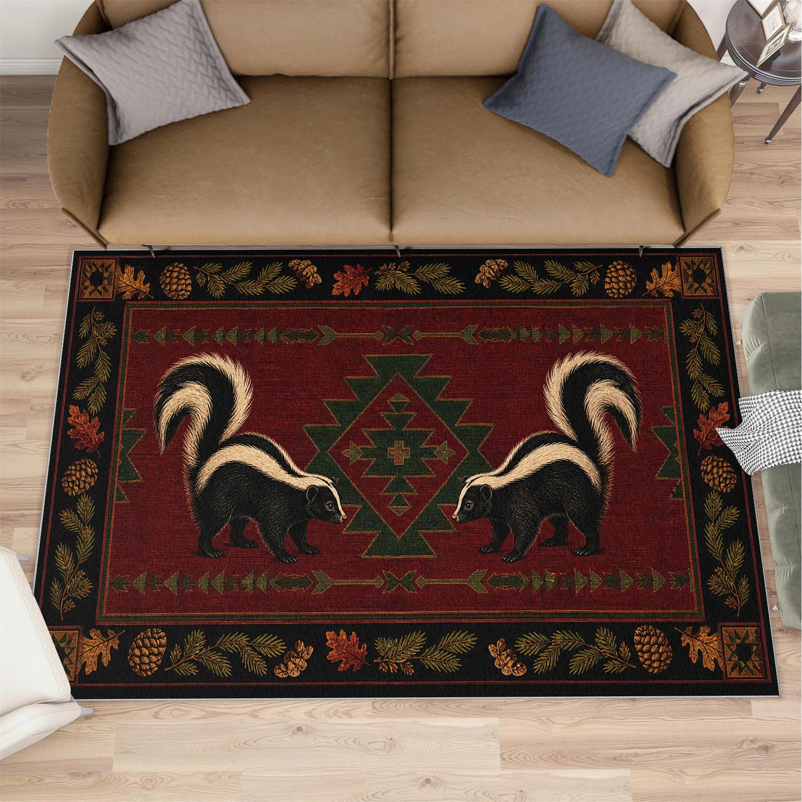 Tapis de salon antidérapant et lavable style aztèque pour entretien facile