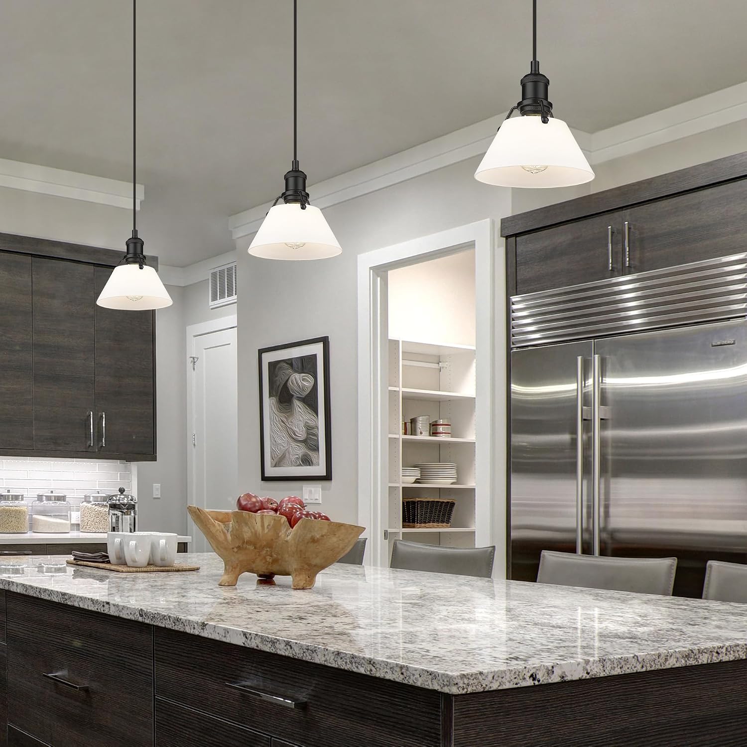 Golden Lighting Yep Orwell 1-Light 8in Pendant in Matte Black and Opal Glass