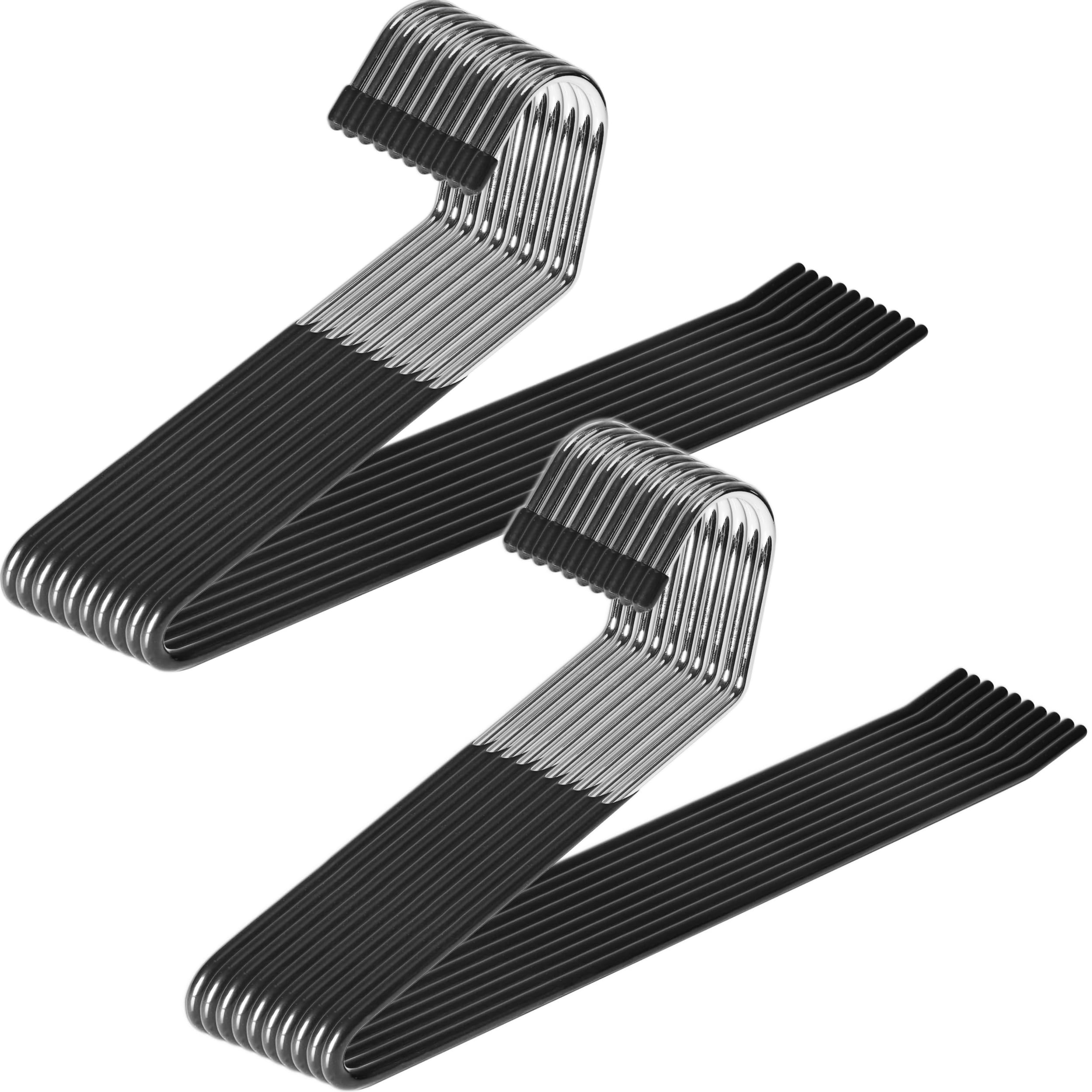 Zober Pants Hangers Non Slip - Open Ended Pants and Jean Hangers for Closet - Space Saving Clothes Hanger - Strong, Durable, Metal Pant Hangers (Black 2O Pack) Chrome 2O Pack