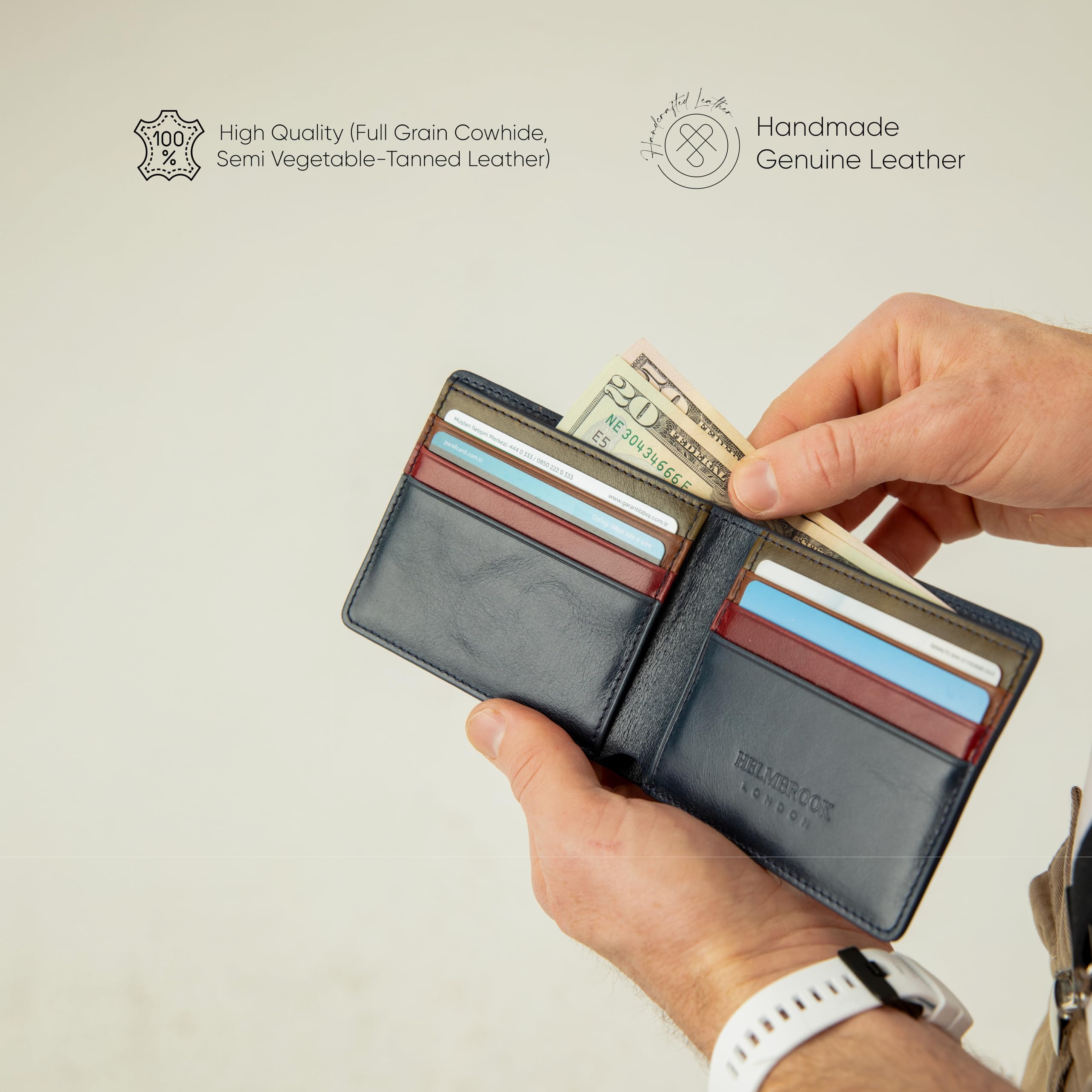 Ręcznie robiony skórzany składany portfel męski, wykonany z prawdziwej skóry licowej, bezpieczny RFID, wąski portfel poziomy z 6 uchwytami na karty, w pudełku prezentowym i woreczku