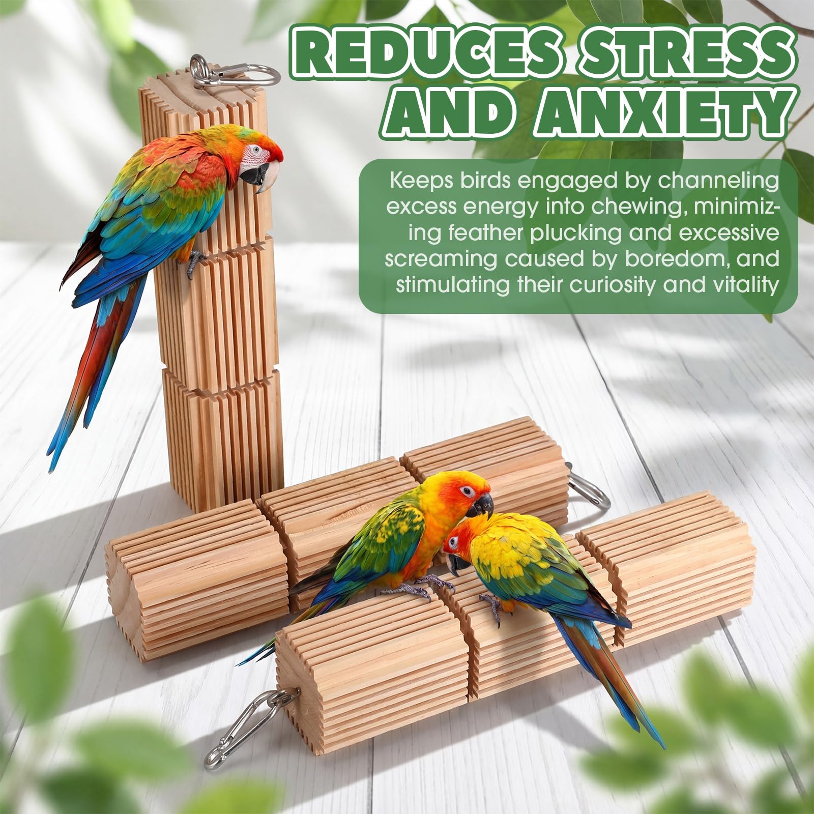 CroBlissful Lot de 3 jouets à mâcher en bois naturel de 22,9 cm pour perroquet, accessoires à mâcher pour soulager l'ennui, l'anxiété, pour perruche, calopsitte, conure, perruche, inséparable