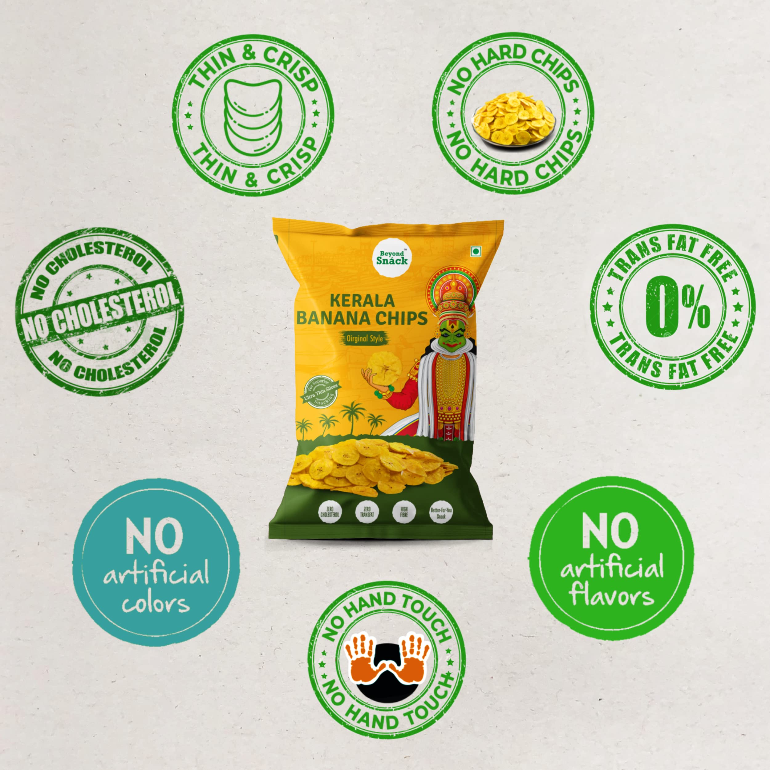 Beyond Snack Kerala Banana Chips, No Hand Touch, Fully Automated- Original Style 900 g (100g X 9packs)