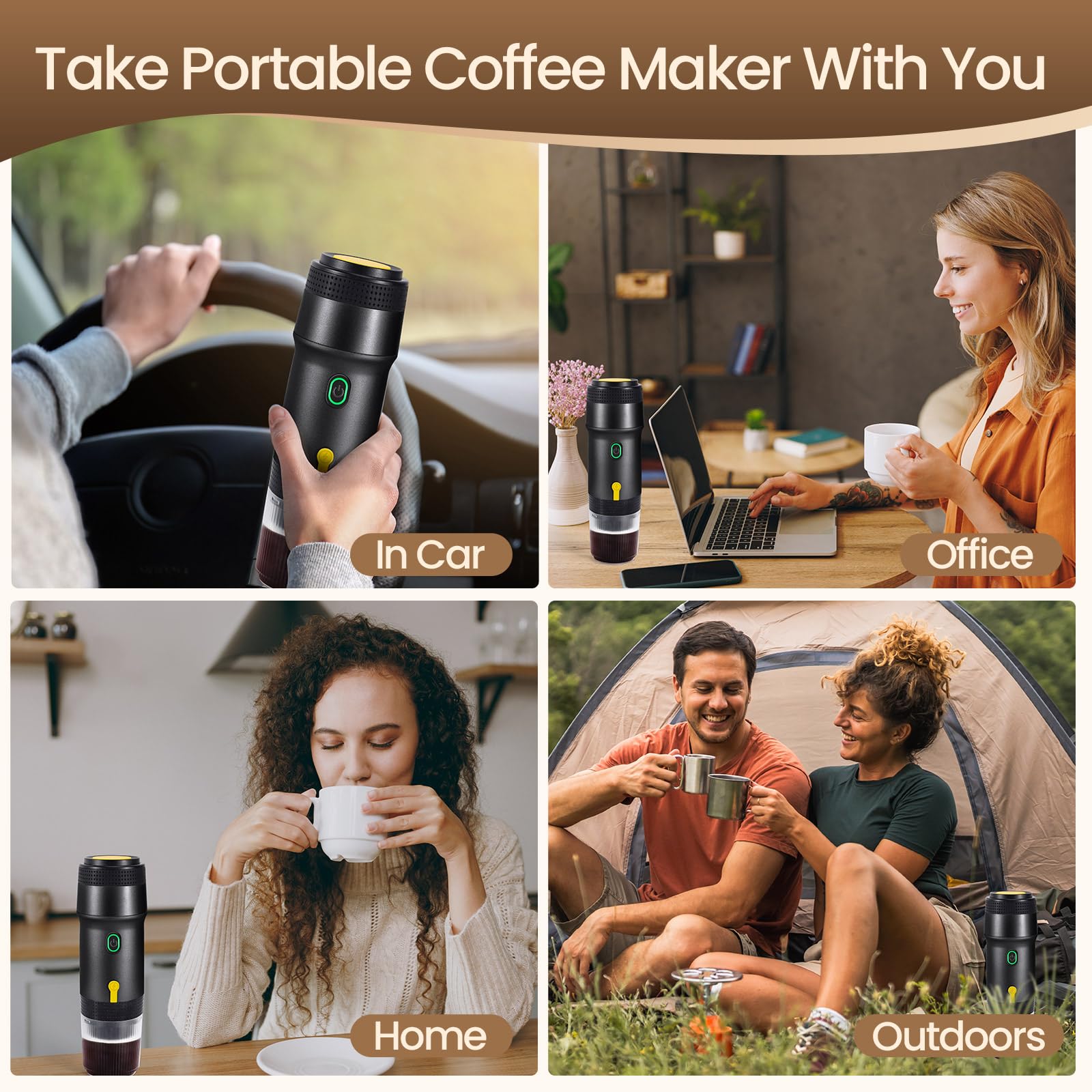 LAMA Machine à expresso électrique à capsules - Mini machine à café portable - Compatible avec capsules de café/poudre, Chauffage instantané pour voiture et extérieur - Noir