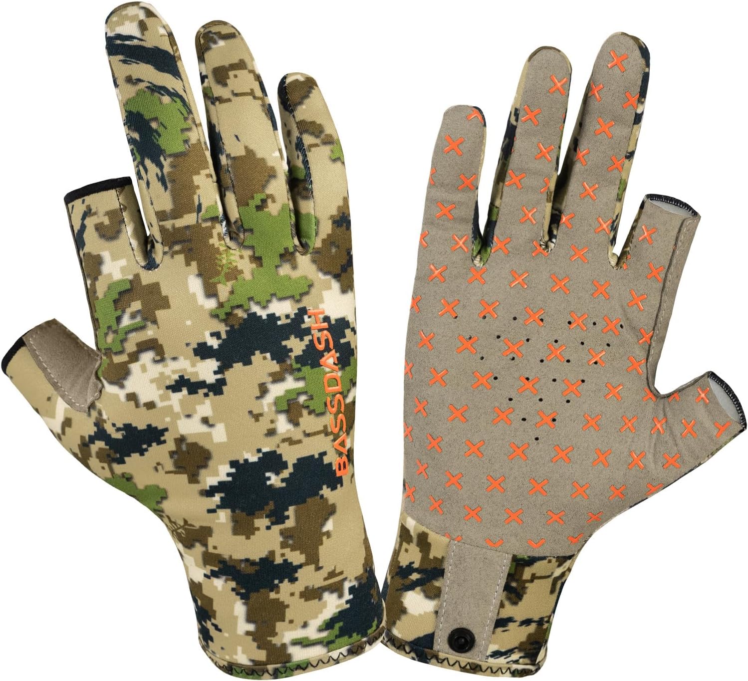 BASSDASH Unisex Fingerless Fleece Liner Camo Hunting Gloves for Cold Weather UPF 50+ Lightweight Fishing Photography HG06