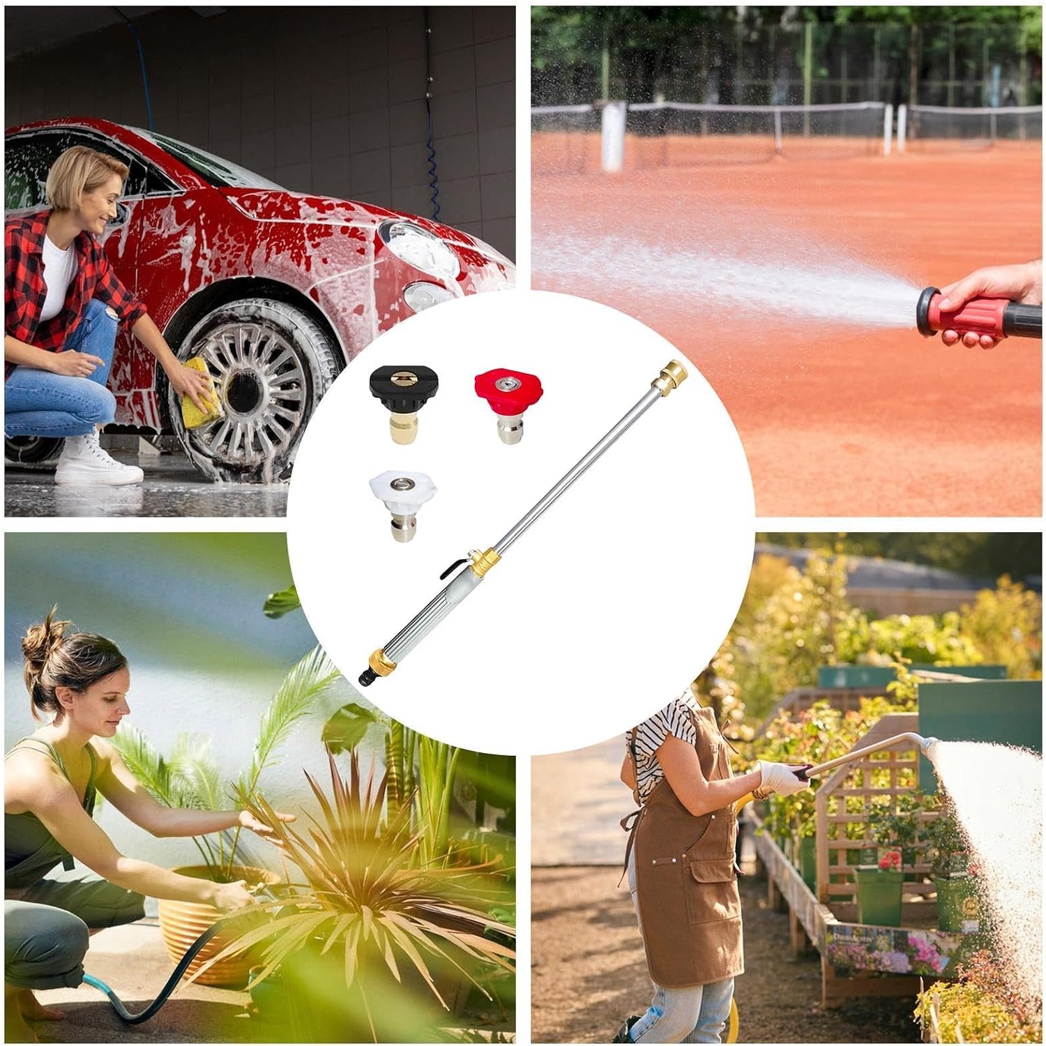 High Pressure Washer Wand - Adjustable Cleaning Sprayer - Power Washer Tool with Quick Connector and 3 Nozzles | for Lawn Patio Outdoor Cleaning Driveway Sidewalk Floor