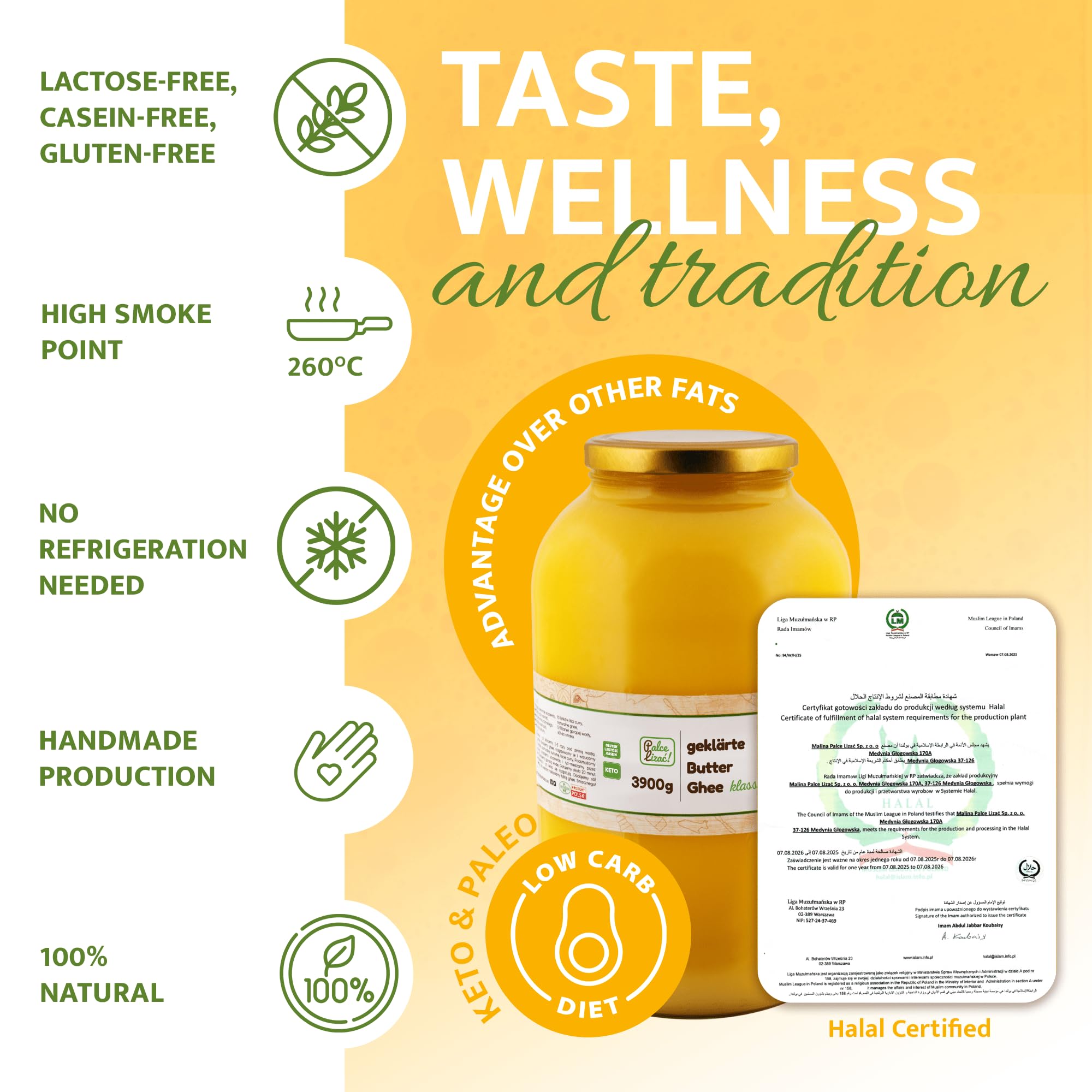 Ghee 3900 g - Mantequilla clarificada, cocción hasta 260 °C