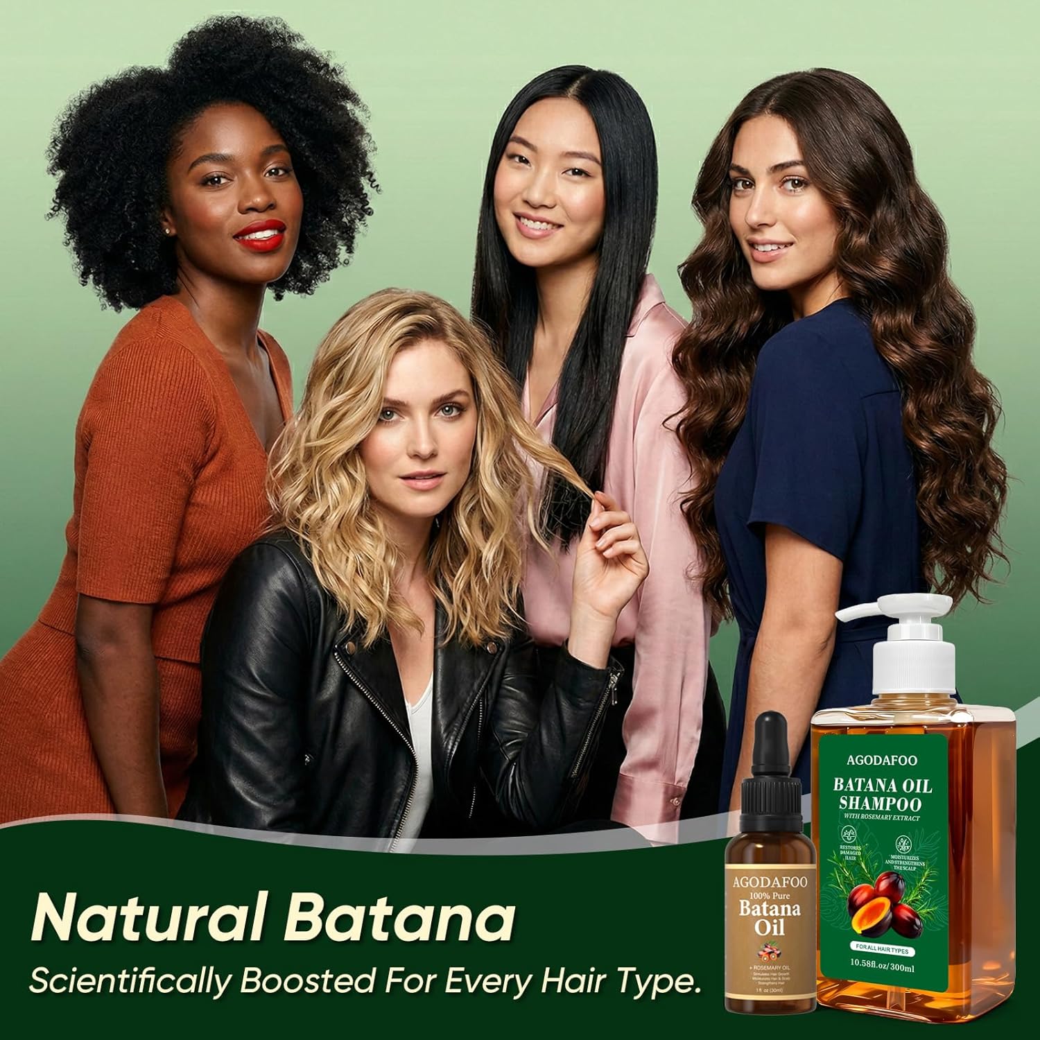 Batana Oil Shampoo & 100% Natural Hair Oil with Rosemary, Batana Oil for Hair Growth, Gently Cleanse Scalp, Help Strengthen Reduce Breakage, Hair Growth Product for Women & Men (10.58 fl.oz+1 fl.oz)