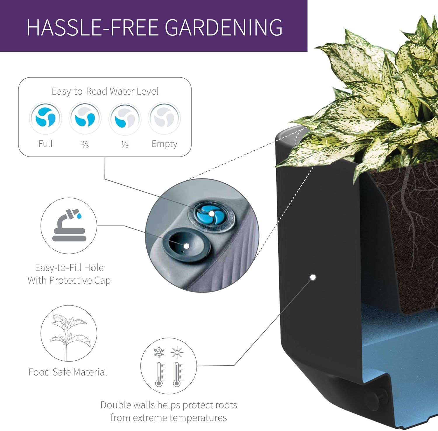 Crescent Garden Modular Self-Watering Trough Plant Box with TruDrop Water Level Indicator - Large Rectangular Deck Planter for Indoor & Outdoor Plants, Modern Garden Bed - 40"x20"x20"H (Blue)