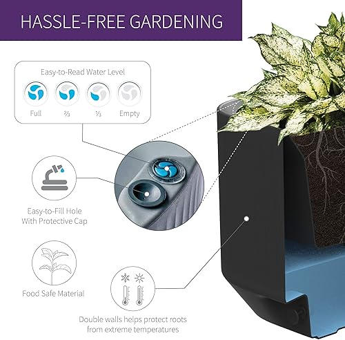 Miniatura 4 de Crescent Garden Maceta modular, maceta de riego automático para plantas de interior y exterior, maceta moderna (pizarra)