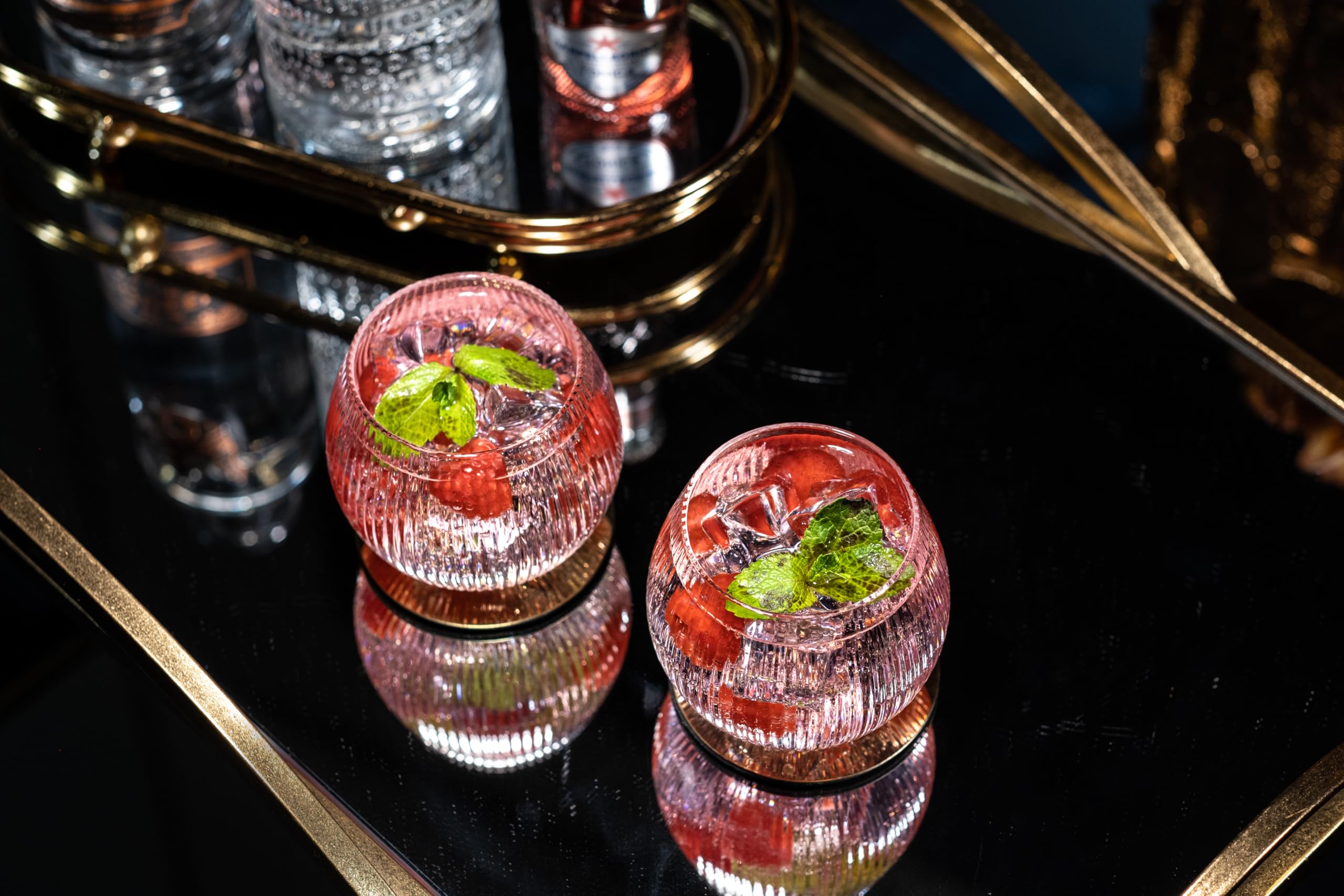 Copas de Cóctel Art Déco con Globo para Gin Tonic | Juego de 4 | 400 ml | Vasos de Cristal sin Tallo para Cócteles de Ginebra | Cristalería de Burbujas Acanalados