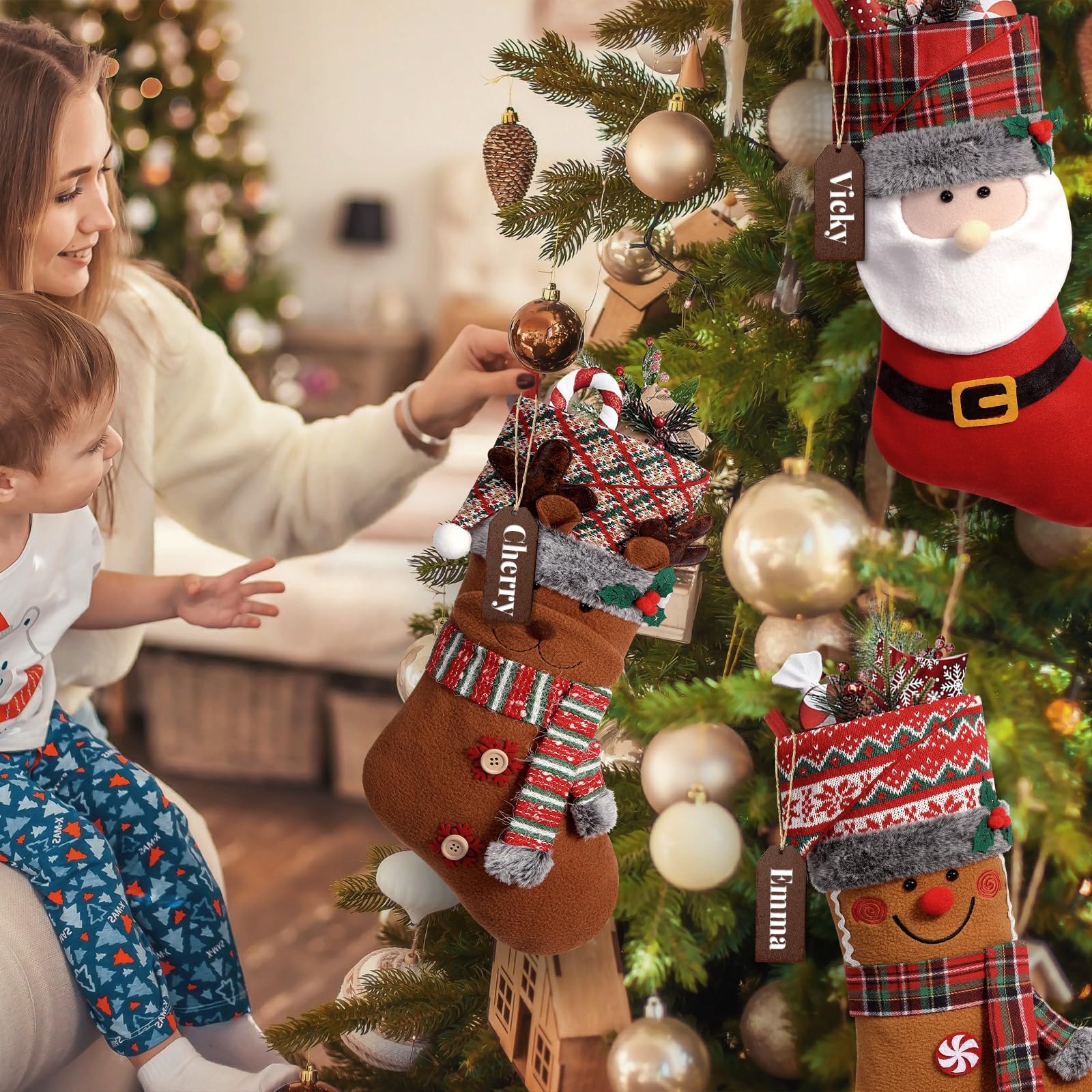 Calcetines Chimenea Navideños Calcetines Navidad Bipl - 4 Unidades 36x23cm  Decoración Chimenea Regalos Calcetines Navidad Decoración, image size:1600x1600