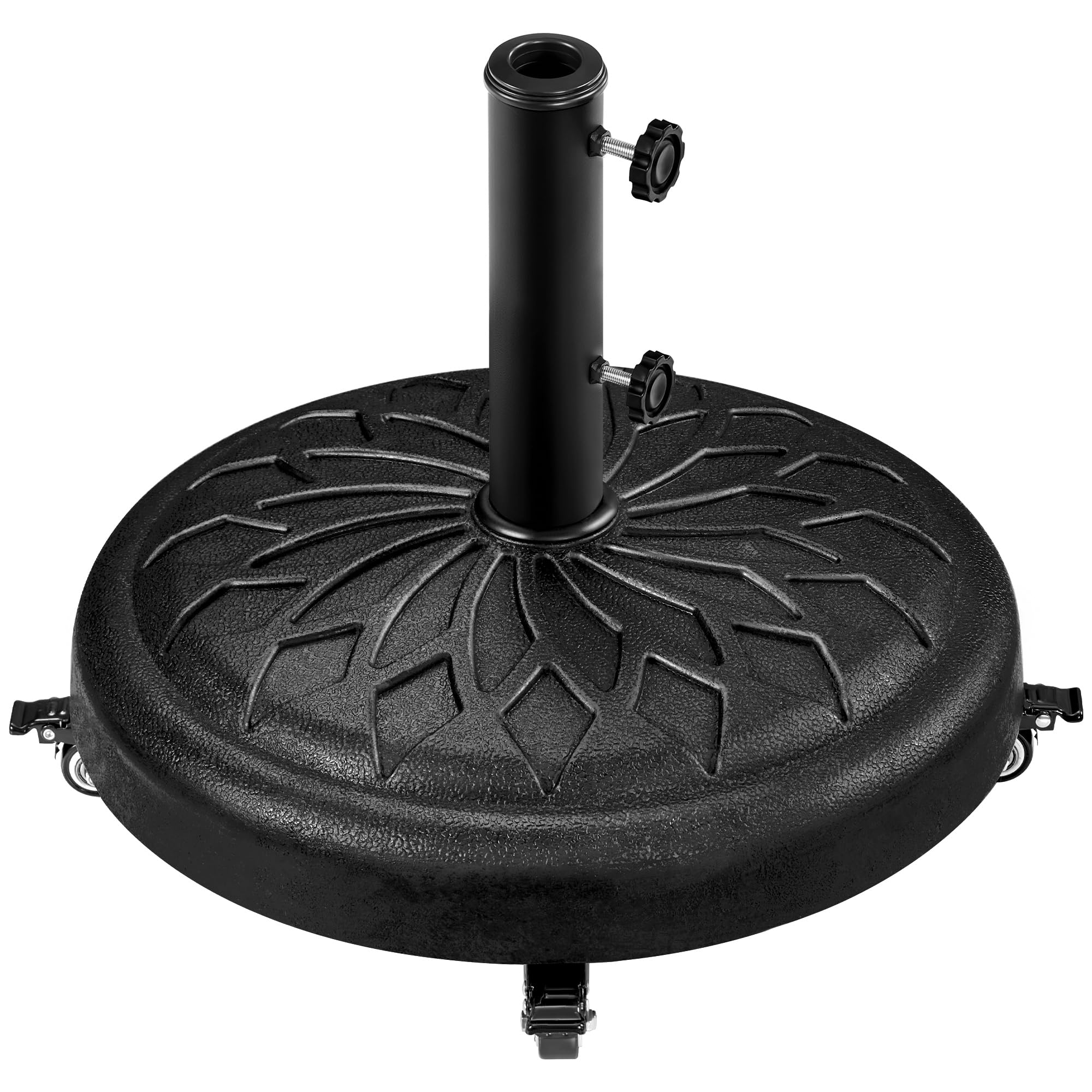Yaheetech Base de Sombrilla 20kg Diseño Retro, 4 Ruedas Bloqueables Negro | Mástiles de 34/38/48mm, Fácil Movilidad, Resina y Metal Resistente a la Intemperie, Ideal para Jardín/Patio/Terraza/Eventos