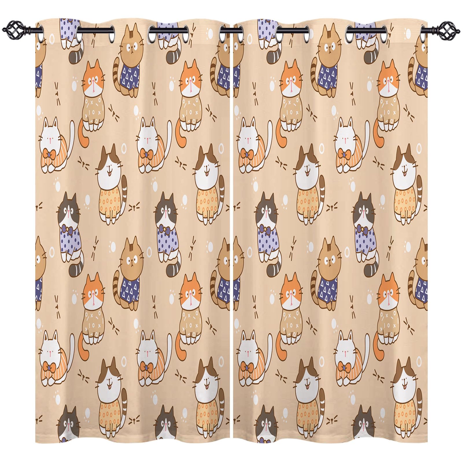 ANHOPE Custom Blackout Curtains Eyelet or Rod Pocket Design Customized Size Thermal Insulated Curtains Cute Funny Cartoon Animal Cat Print Pattern Personalized Drapes for Bedroom Living Room 2 Panels โ image 1