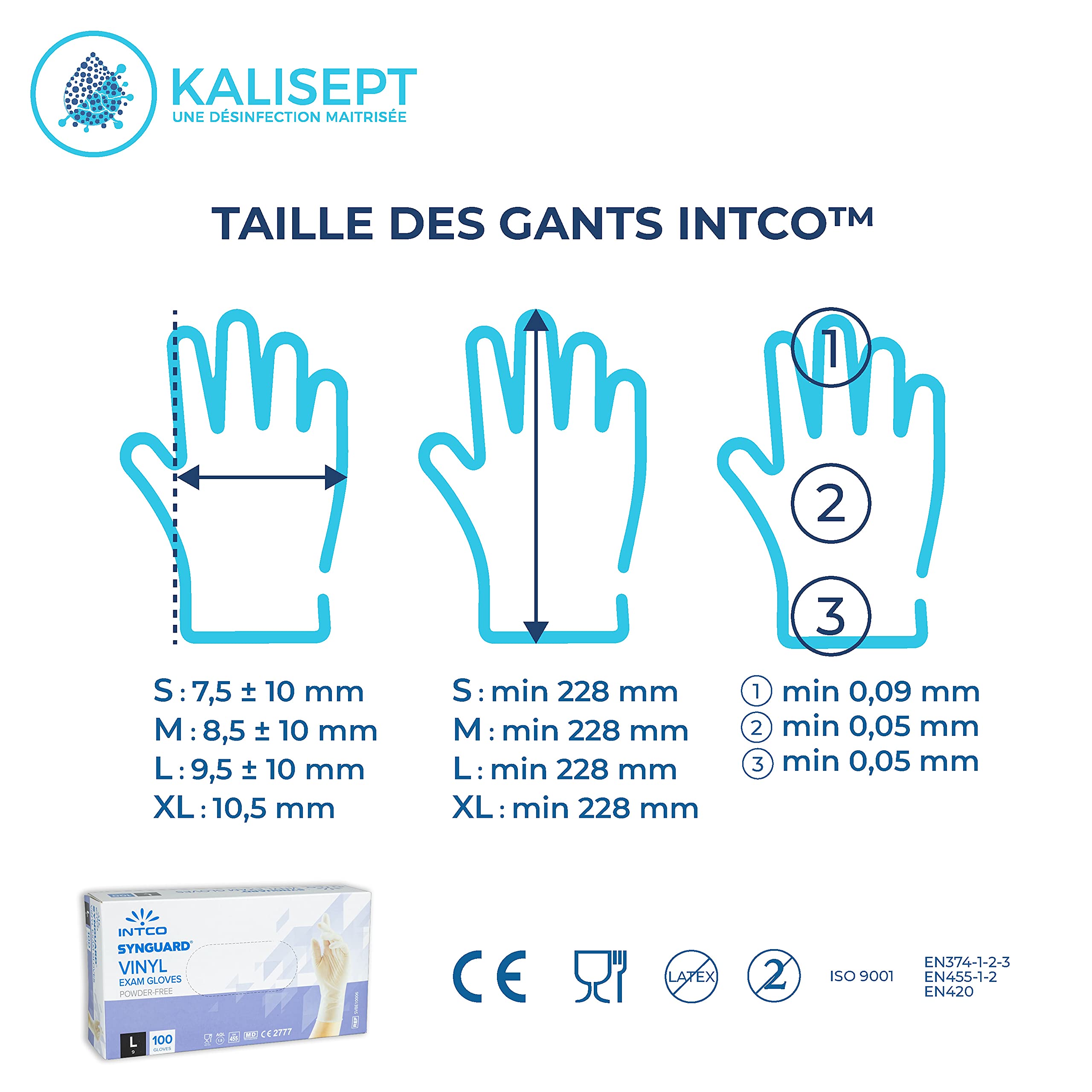 INTCO - 10 cajas de 100 guantes de vinilo médicos e industriales de alta calidad, normas vigentes. (sin polvo)