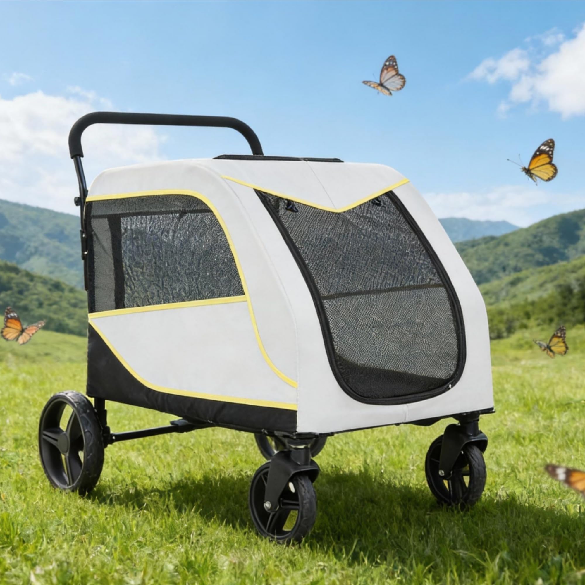 Aptliton Grande poussette pour chien jusqu'à 50 kg – Poussette pliable pour chien avec rampe intégrée, fonction poussée et traction 2 en 1, roues tout terrain, jogging sportif pour grands et vieux