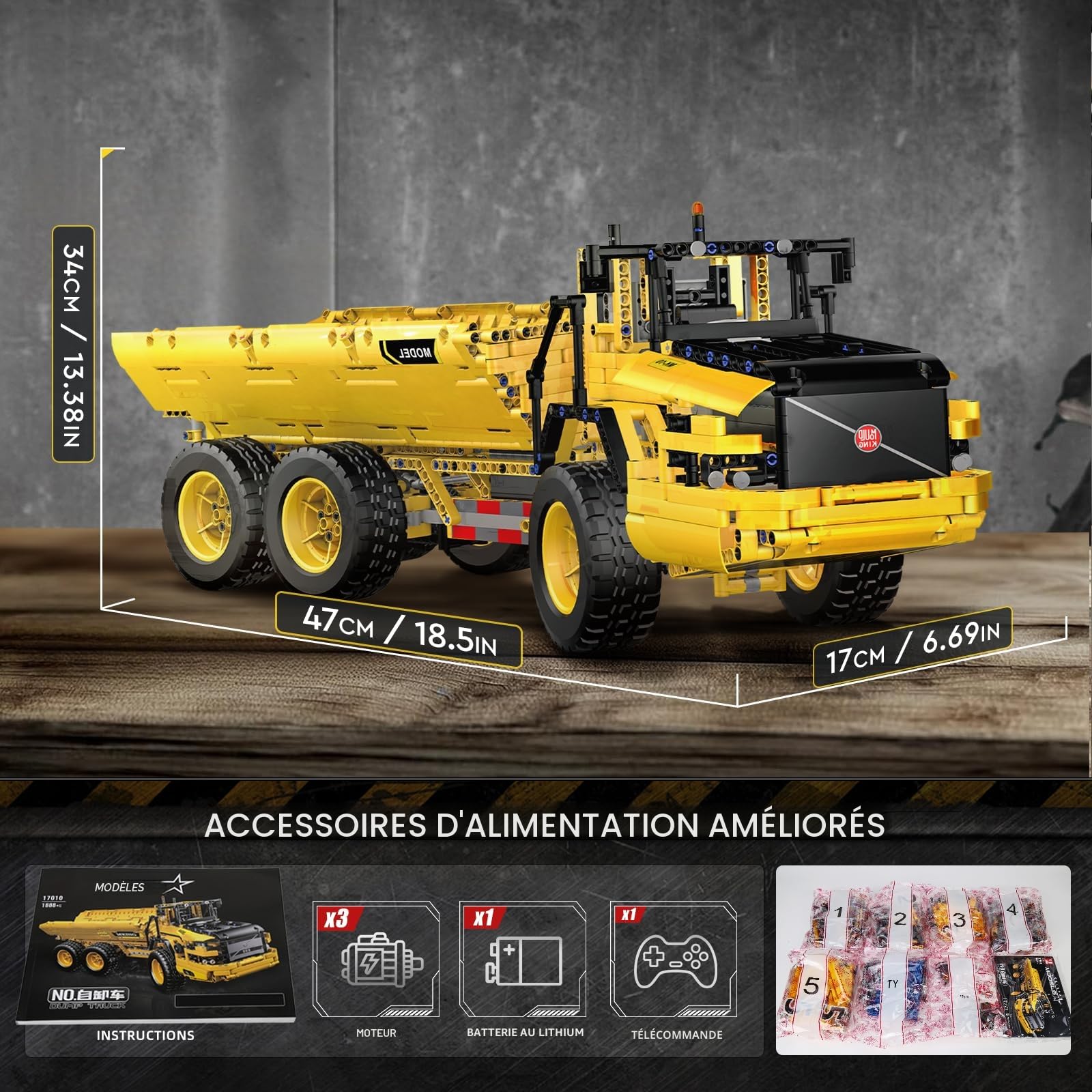 Mould King 17010 Technique Dumper articulé, 6 x 6 APP télécommandé, Briques de Serrage avec Moteur, véhicule de Construction pour Adultes (1888 + PCS)