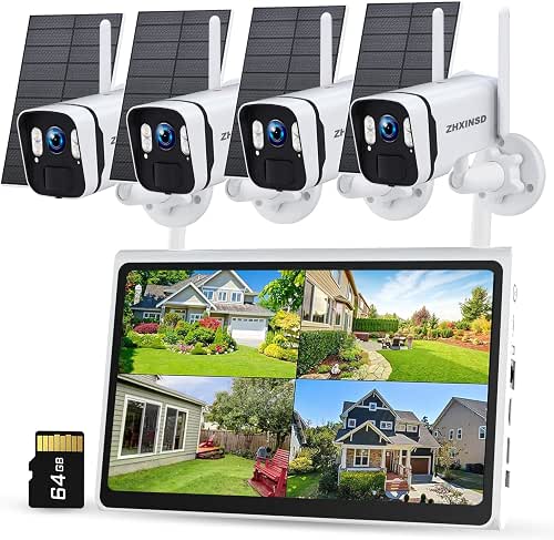 4MP Solar Powered Security Camera Outdoor Wireless System with 10"