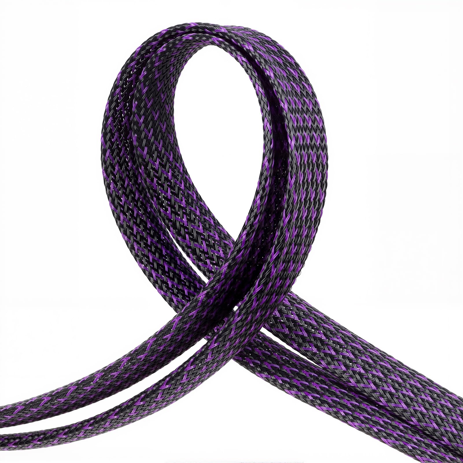 Braided Cable Sleeve, 33ft Expandable Wire Loom for Automotive Wiring Harness & PC Case, Pet-Proof Chew Resistant Cord Protector, Flexible Cable Management (Purple Black, 8mm (5/16"))