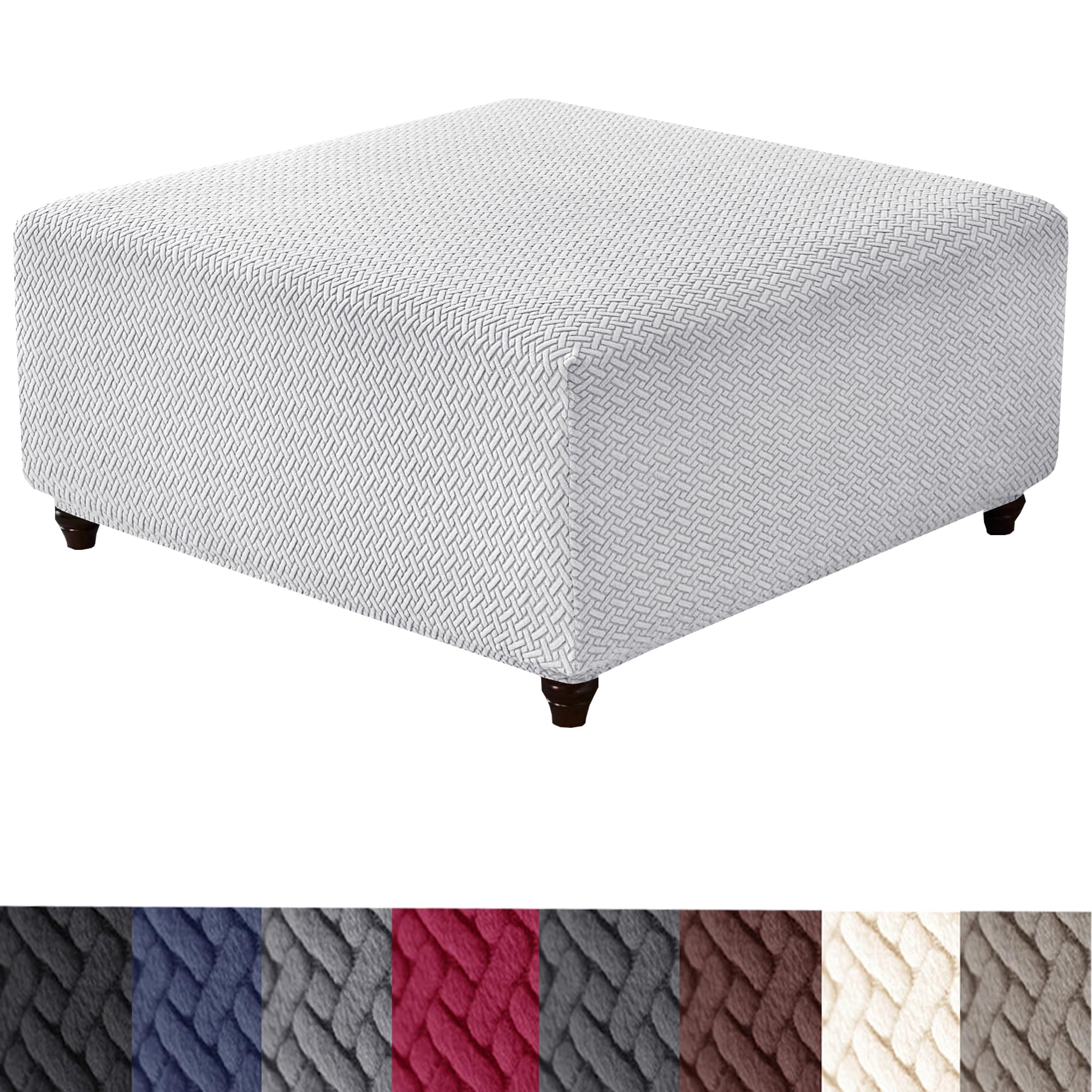 HFCNMY Ottoman Cover Square,Stretch Knitted Jacquard Square Ottoman Cover Thick Ottoman Slipcover Square Washable Storage Ottoman Cover Foot Stool
