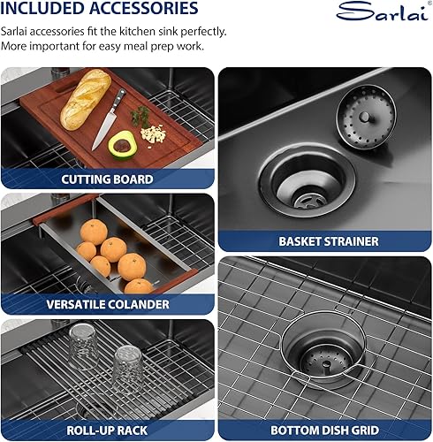 Miniatura 50 de Sarlai Fregadero de barra de 21 gotas de acero inoxidable - Fregadero de cocina de 21 x 20 pulgadas, estación de trabajo de montaje superior, acero