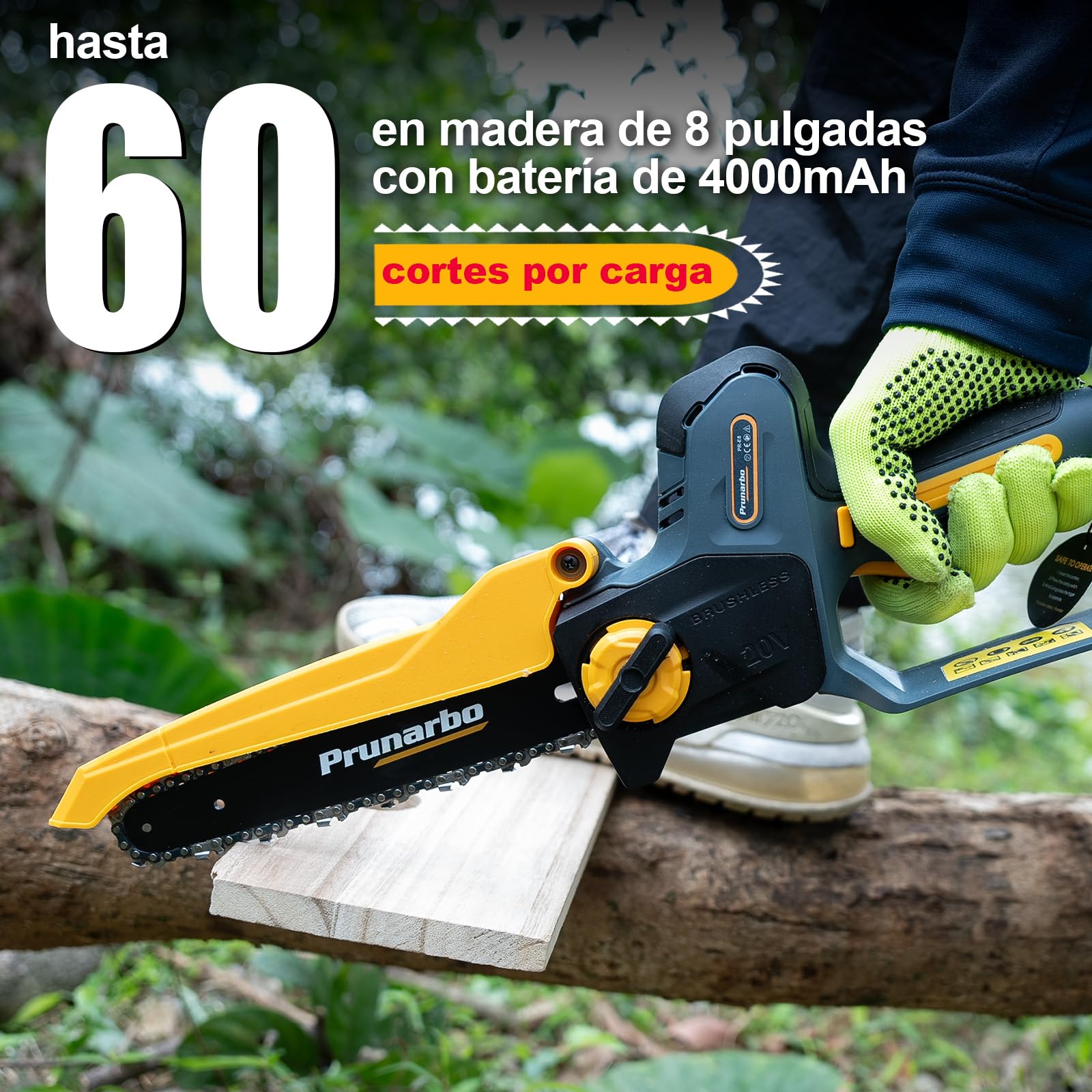 Sierra de Pértiga 2 en 1 con Mini Motosierra de 8 Pulgadas | Motor Sin Escobillas, Engrase Automático, Cabezal Ajustable 180°, Alcance Hasta 2,5 m Con Dos Baterías De 4,0 Ah