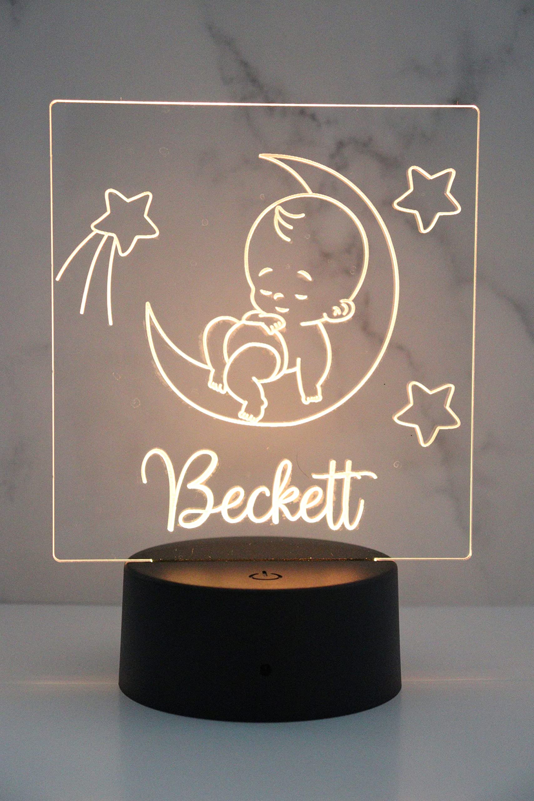 Personalized Night Light - Elegant Home Decor LED Lamp - Remote Control Night Lamp with 16 Light Colors - Customized Night Light Gifts for Teen Girls & Boys - Baby on Moon