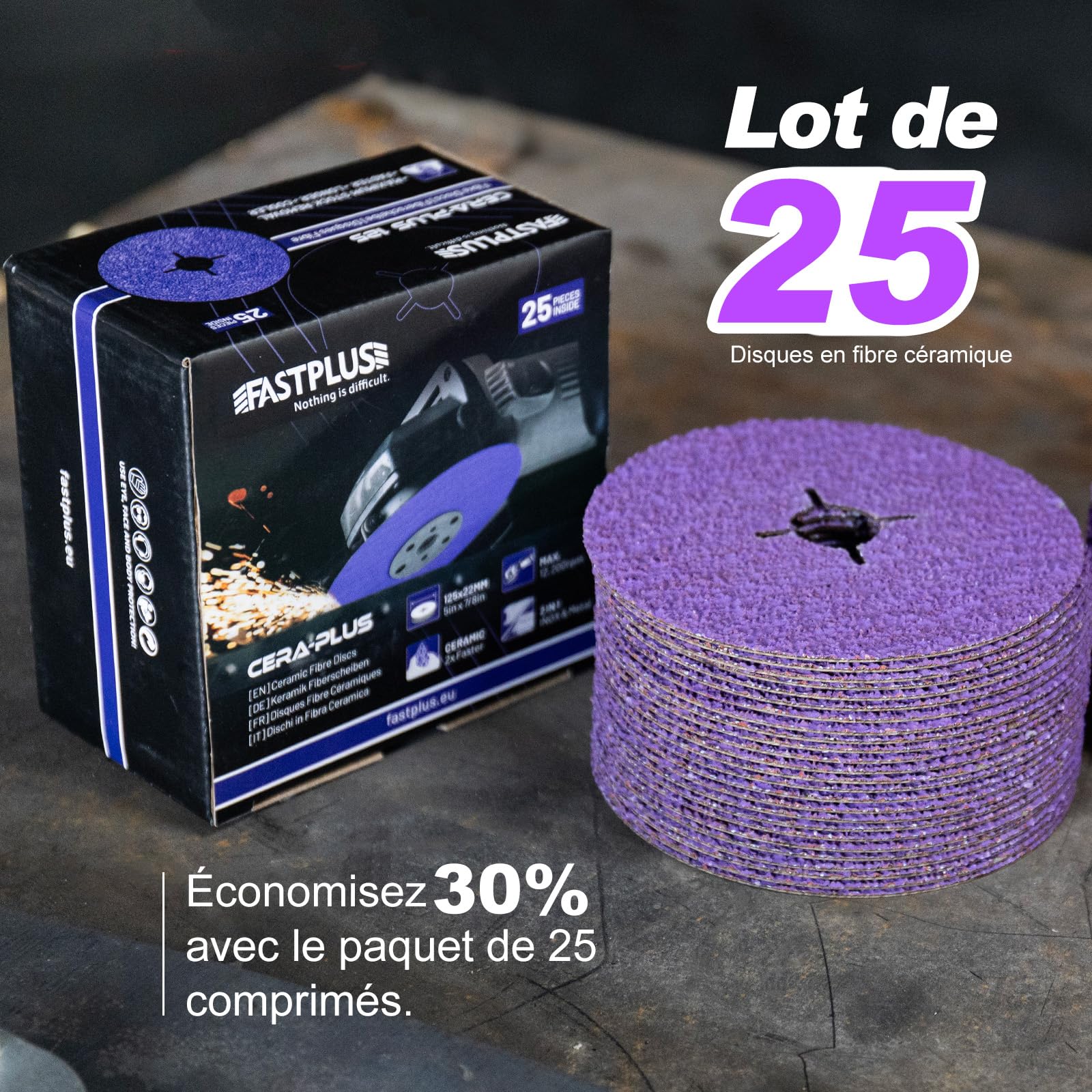 25 x Fiberscheiben, 115 mm, Schleifpapier, Körnung 36, für Winkelschleifer, Keramik, Schleifscheiben aus Papier