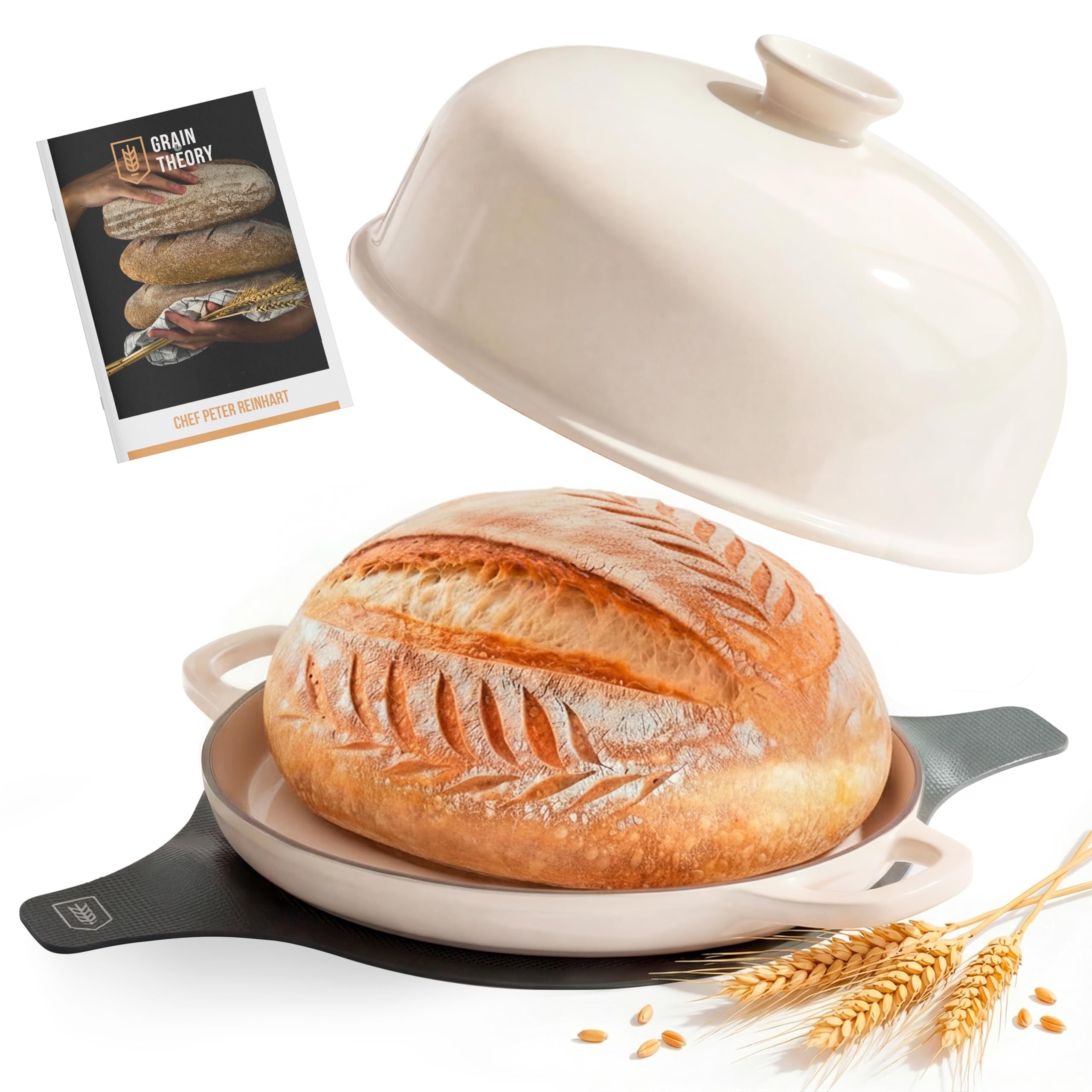 Kook Piekarnik do chleba, z pokrywką i uchwytami, emaliowana patelnia żeliwna i ceramiczna pokrywa, do pieczenia, gotowania, pieczenia i nie tylko, kość słoniowa