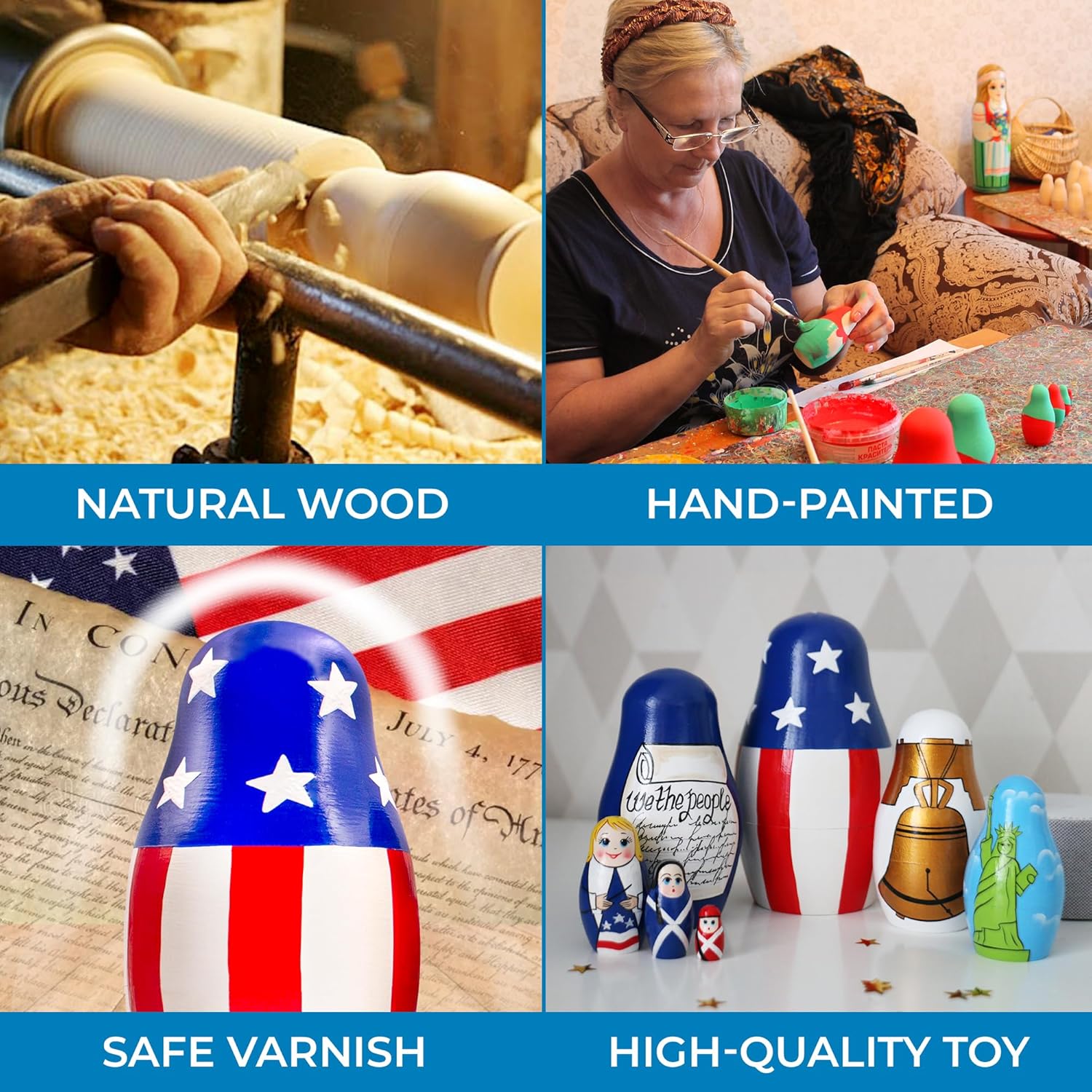 AEVVV Independence Day Nesting Dolls Set 7 pcs - Russian Dolls with Symbols of Independence - 4th of July Decorations for Patriotic Decor - Matryoshka Dolls