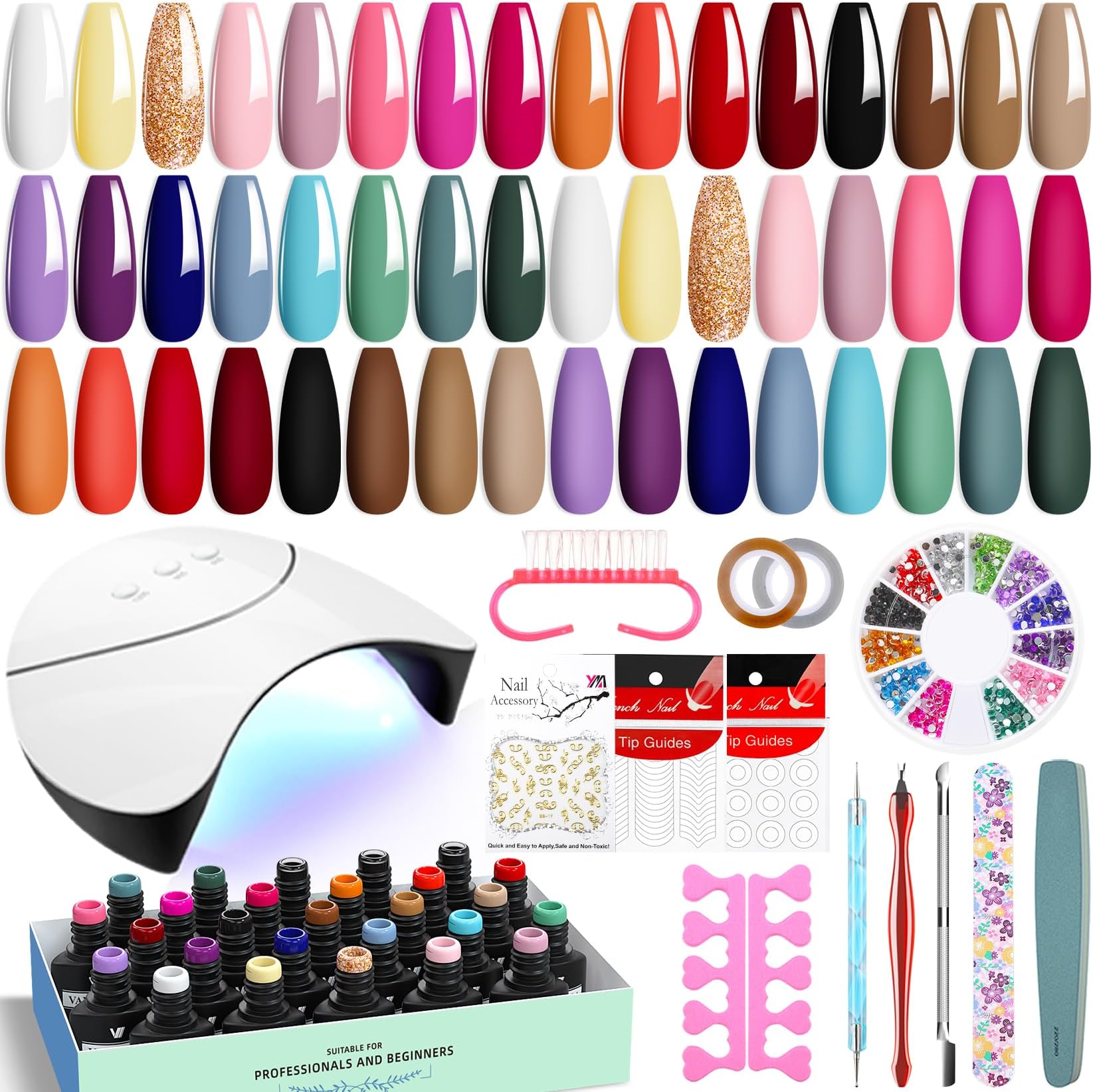 42 Pcs Gel Nail Polish Kit with U V Light 24 Colors Gel Polish Nail Kit Base Coat Glossy & Matte Top Coat Complete Nail Kit with Manicure Tools Gifts for Women Girls