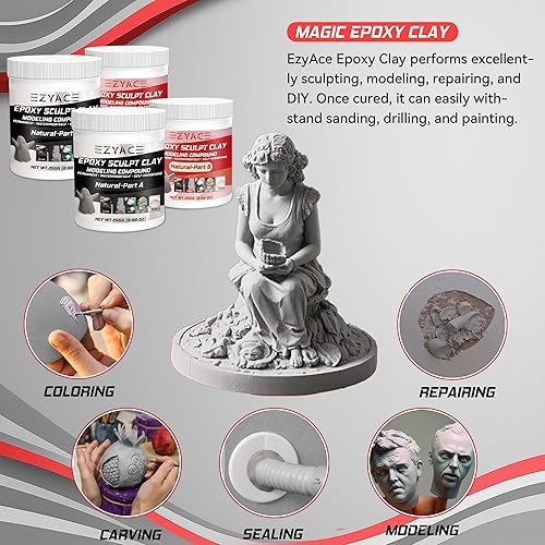 Miniatura 2 de Arcilla epoxi, arcilla esculpida epoxi mágica, compuesto de modelado de 2 partes (A y B) de arcillas de epoxi para esculpir, modelado, construcción