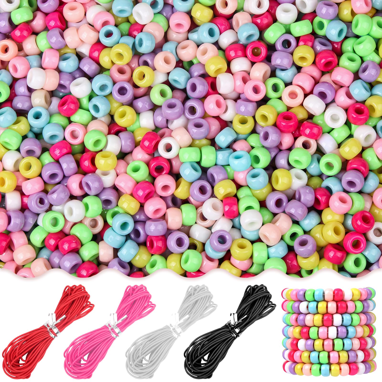 1200pcs Pastel Pony Macaroon Color Plastic Candy Hair Beads for Braiding, Kandi, Friendship Bracelets & DIY Crafts