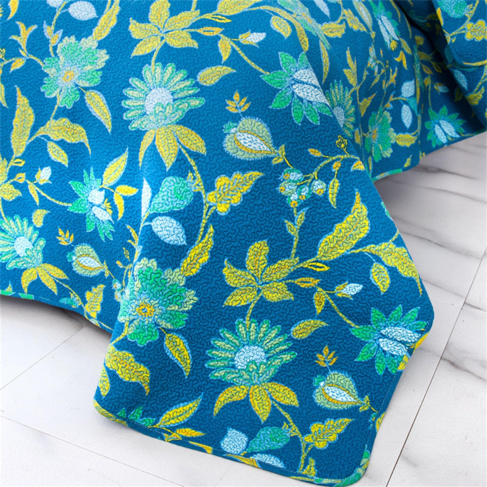 Trapuntino Copriletto Matrimoniale 220x240cm Con 2 Federe – Fiore Blu, Primavera/Estate | Morbido, Traspirante, Facile Da Lavare - 4