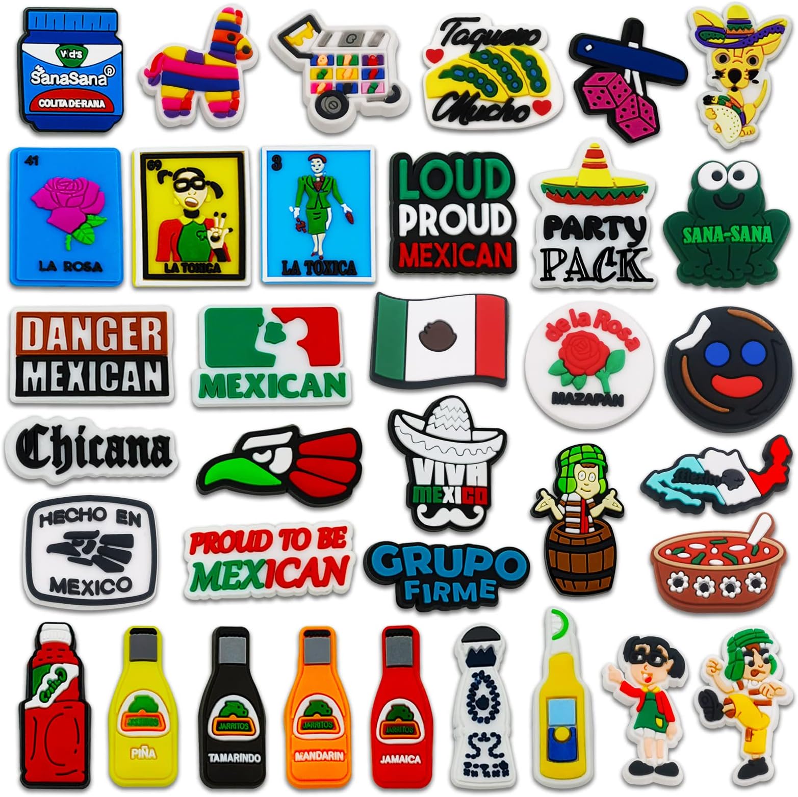 35Pcs Mexican Inspired Shoes Decoration Charms for Clog Sandals Decoration, Mexico Charms for Adults Bracelet Party Favors, Plastic, no