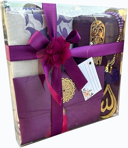 Miniatura 4 de Alfombra de oración musulmana, juego de regalo 7 en uno, tapete de oración, libro de sura, tasbeeh, bufanda, estuche de sura, marcador, gancho para