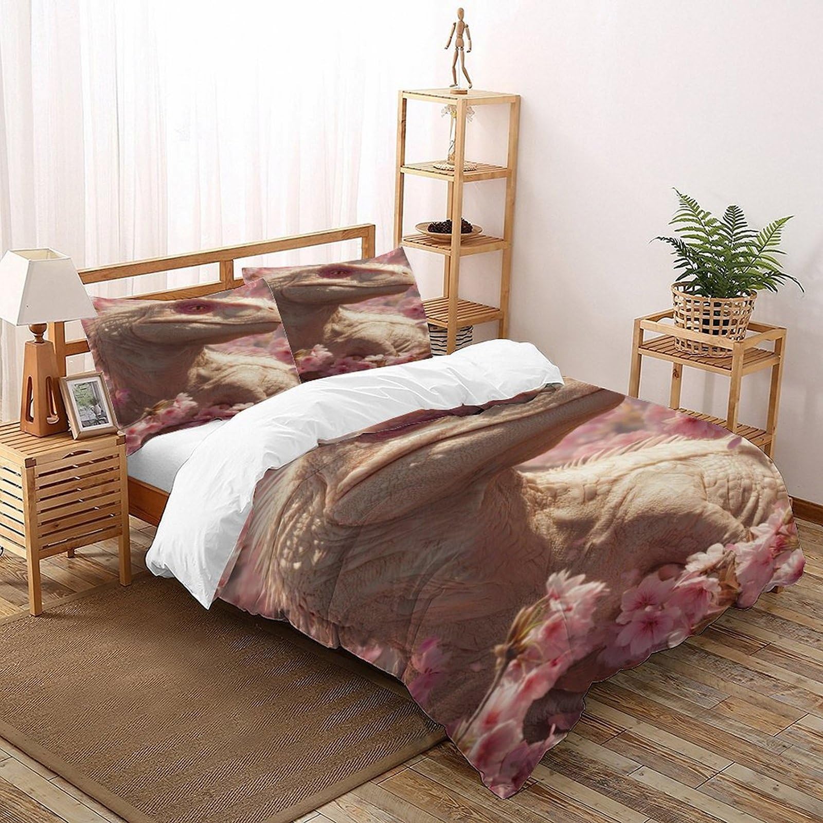 Housse de couette dinosaure cerise microfibre thermorégulatrice et douce pour lit adulte