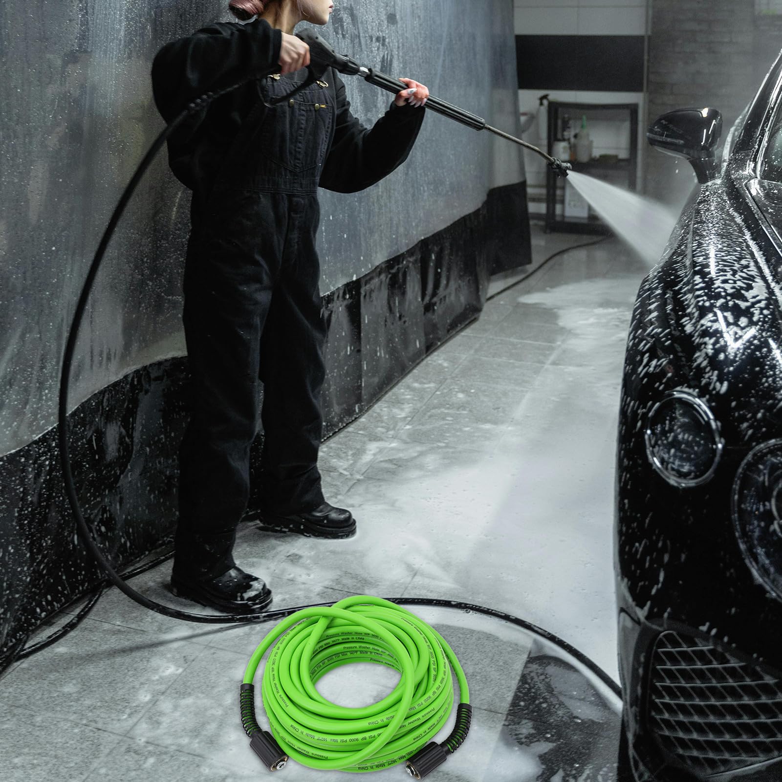 Tubo di Prolunga 15 M per Idropulitrice ad Alta Pressione | Pvc e Lega di Zinco, Tubo Flessibile Verde Chiaro, Attacco 14, 15mm Interno e 22mm Esterno