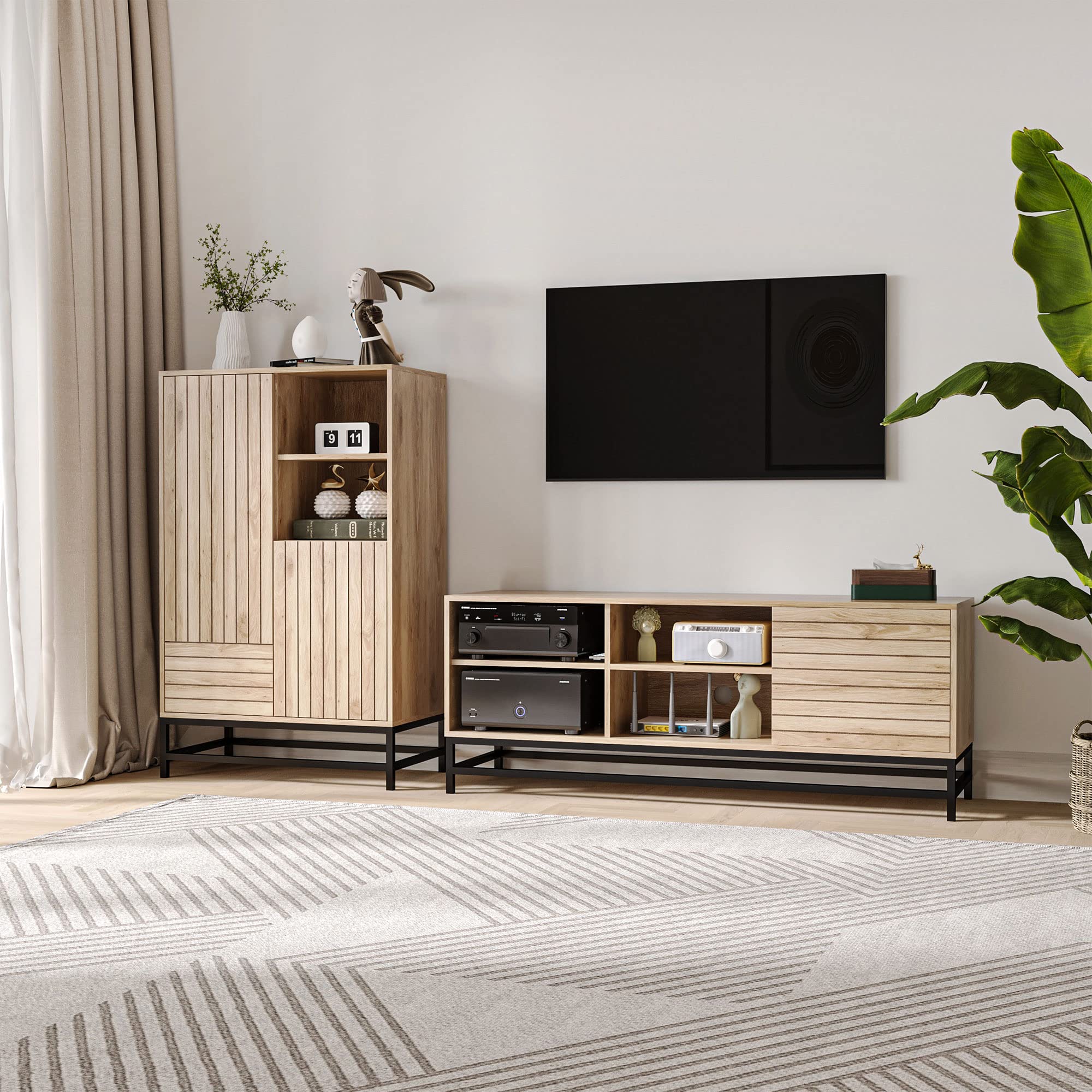 Meuble TV HOMCOM Aspect Marbre Noir - Jusqu'à 50 Pouces Avec Placard Et Étagères Réglables